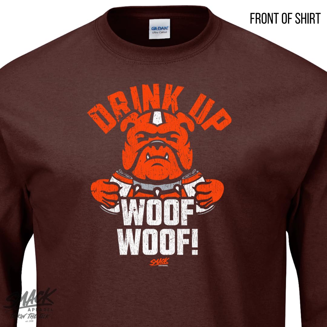 Cleveland Browns Football Fan T-Shirt - Drink Up Woof Woof Graphic Tee for Men & Women (S-5XL) | Perfect for Game Day, Tailgating & Football Parties