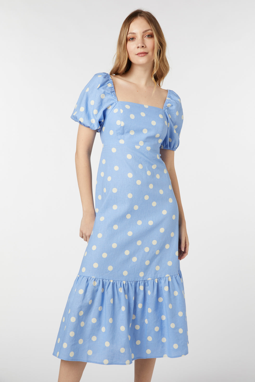 Lucy Polka Dot Midi Dress - Floral Print Summer Dress for Women | Perfect for Beach Vacations, Date Nights & Garden Parties