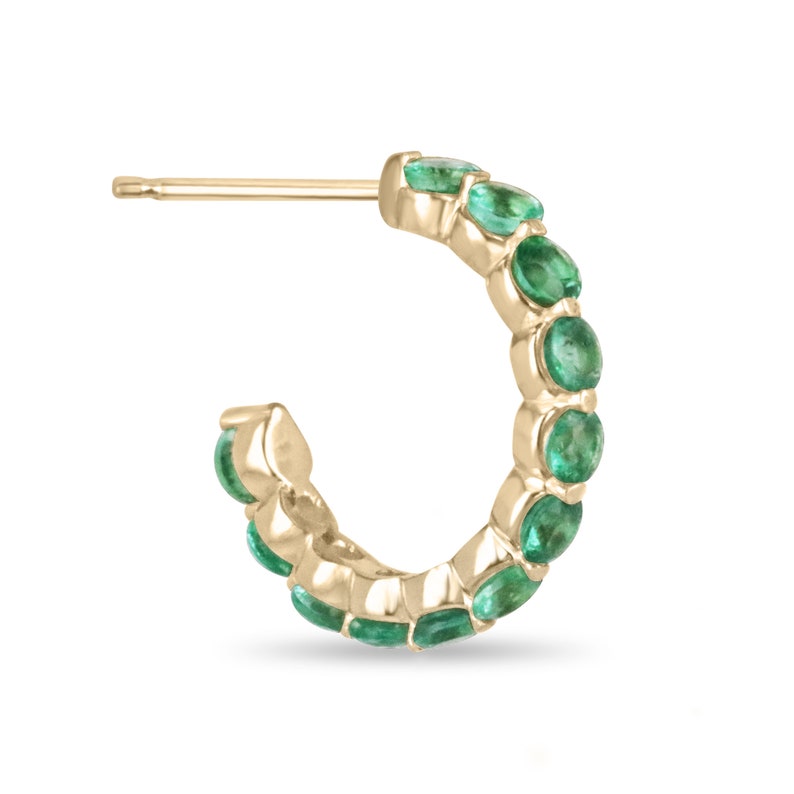 1.50tcw 14K Gold Medium Green Round Cut Emerald Prong Set Half Hoop Huggie Earrings for Women - Elegant Everyday Jewelry Gift for Her, Perfect for Parties, Weddings & Special Occasions