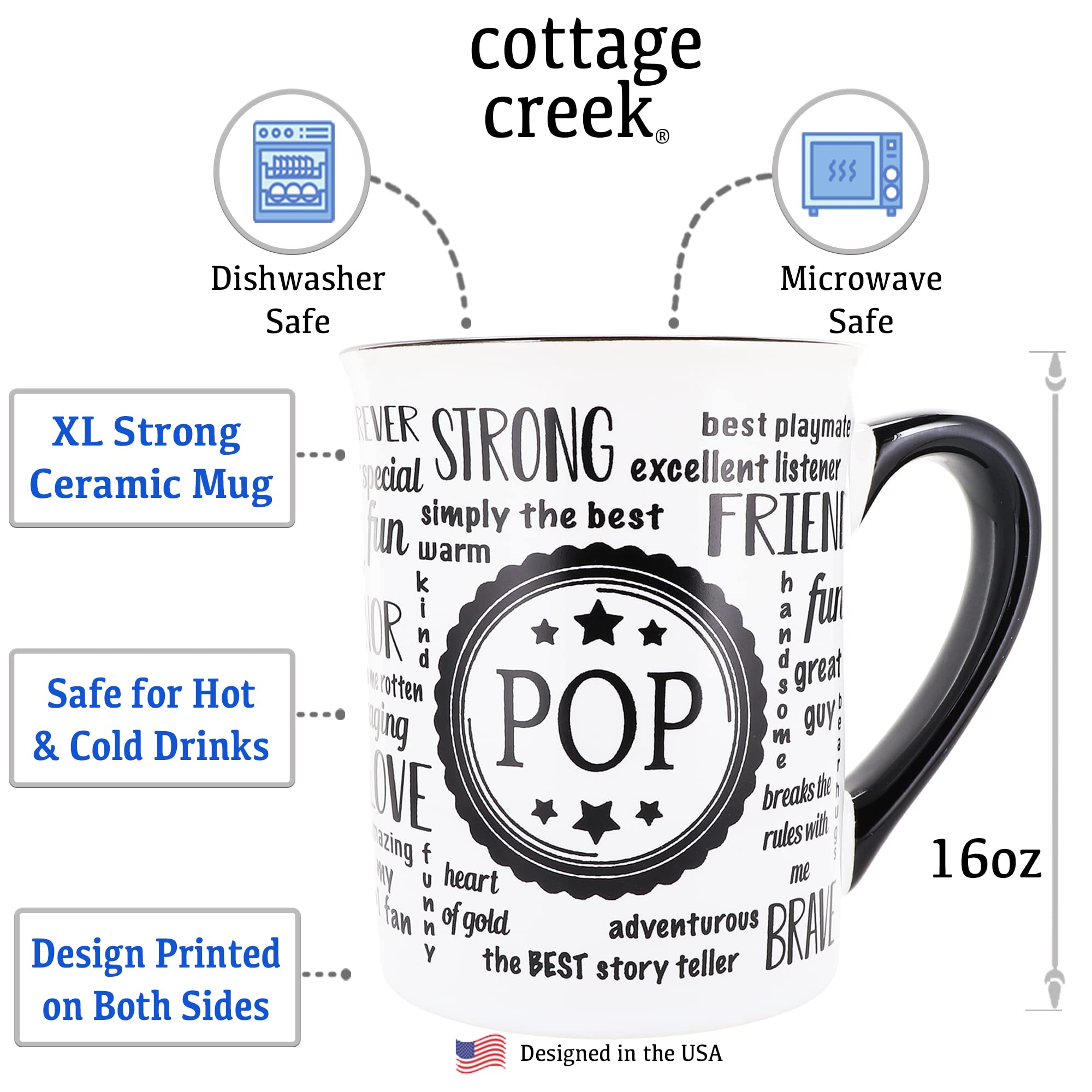 16oz Papa Pop Ceramic Coffee Mug - Insulated Travel Mug for Hot & Cold Drinks, Funny Gift for Dad, Grandpa, Men - Perfect for Office, Home Decor & Christmas Presents