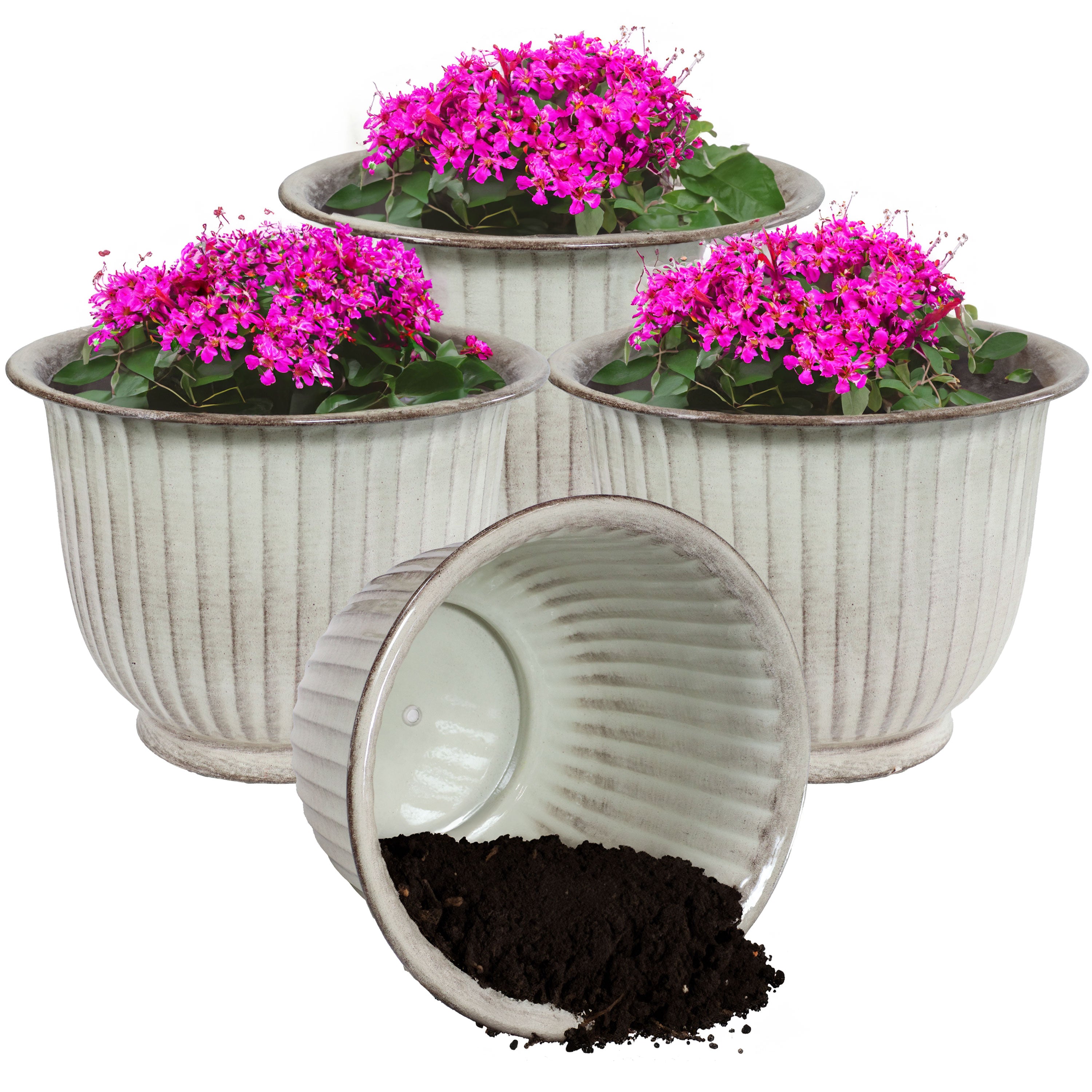 Sunnydaze Carlotta Metal Outdoor Plant Pots - 14.75 Inch Decorative Garden Planter for Patio, Balcony & Backyard - Rust-Resistant & Durable Design