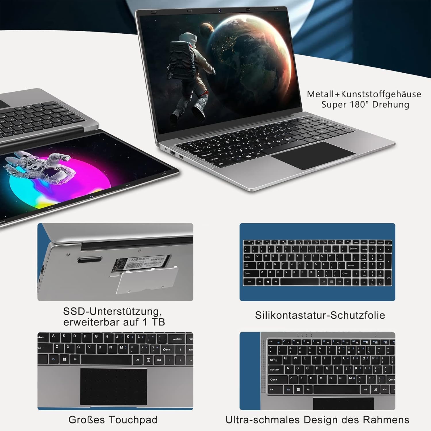 WOZIFAN Windows 11 Laptop 14 Inch Notebook - 256GB SSD with 1TB Expandable Storage, Dual Band WiFi (2.4G+5G), Bluetooth 4.2, USB & HDMI Ports, 1920x1080 FHD Display - Includes Wireless Mouse (Gray) - Perfect for Work, Study & Entertainment