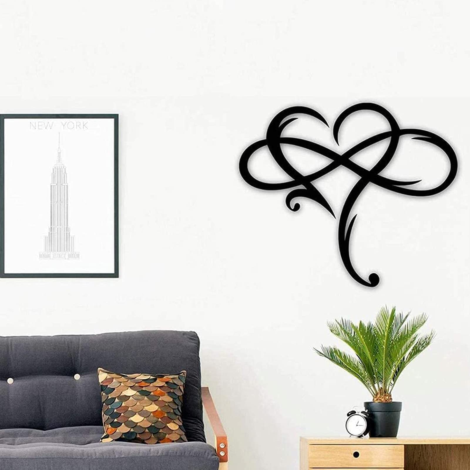 OLKJ 24 Inch Infinity Heart Metal Wall Art - Black Wrought Iron Eternal Love Decor for Home, Garden, Living Room & Bedroom - Romantic Gift Idea for Couples & Wedding Anniversary (40 x 35.5 cm)