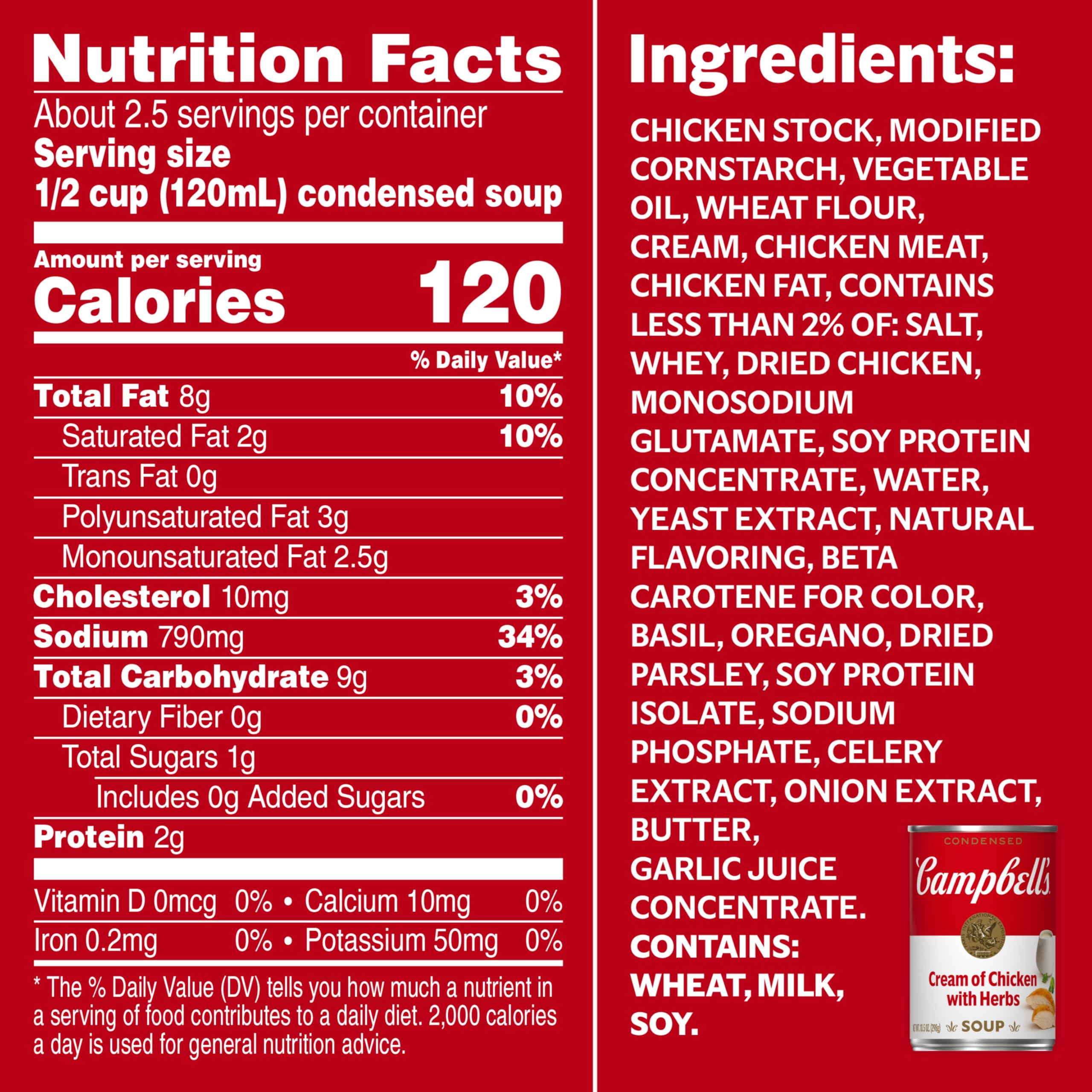 Campbell's Condensed Cream of Chicken Soup with Herbs - 10.5 oz Cans (Pack of 12) | Quick & Easy Cooking, Casseroles, Soups & Recipes | Perfect for Home Chefs & Meal Prep