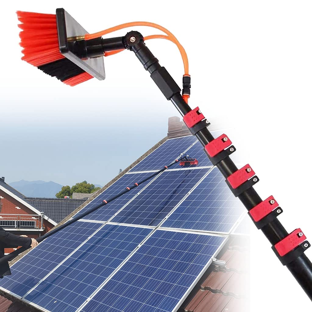 **Telescopic Window Squeegee & Washer - 29ft/9m Extendable Cleaning Brush with 4 Water Outlets for Glass, Roof & Solar Panels - Perfect for Home, Office & Commercial Window Cleaning**