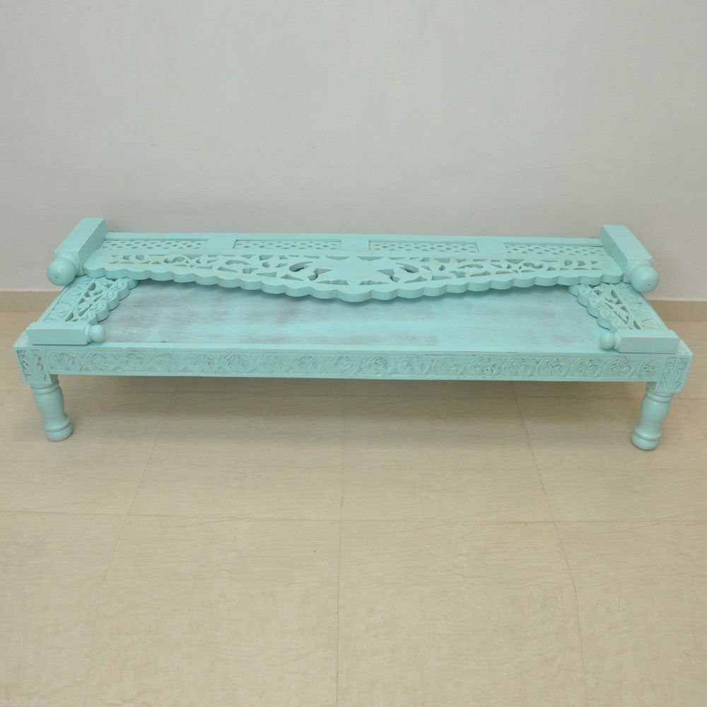 Hand Carved Balinese Daybed - Solid Teak Wood Outdoor Lounge Bed for Patio, Garden & Poolside - Boho Chic Furniture for Relaxing & Sunbathing