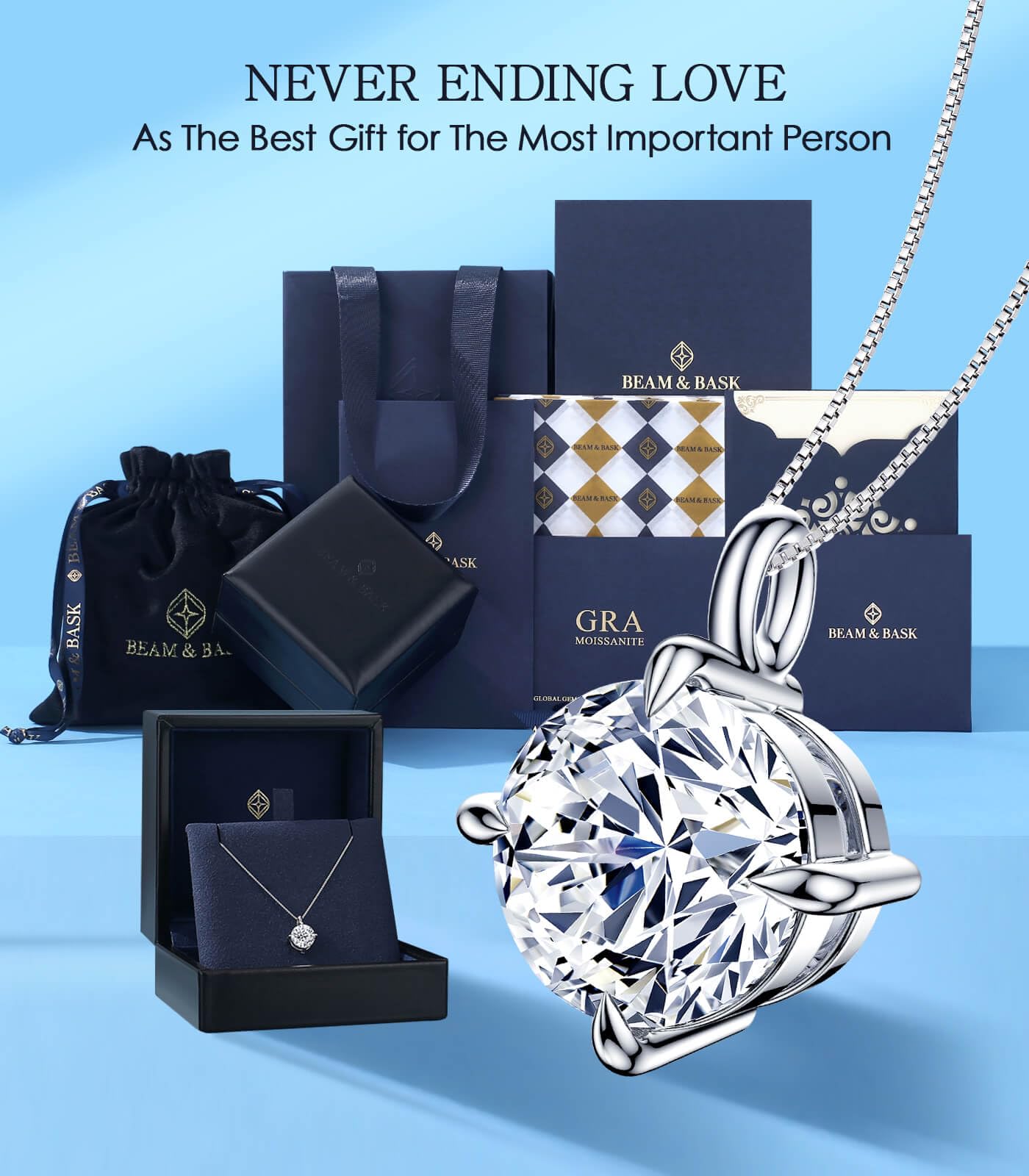 Moissanite Pendant Necklace for Women - 14K Gold Plated Elegant Jewelry Gift for Her, Anniversary, Birthday, Christmas & Valentine's Day - Perfect for Wife, Girlfriend, Mom & Daughter | Wedding, Date Night & Special Occasions