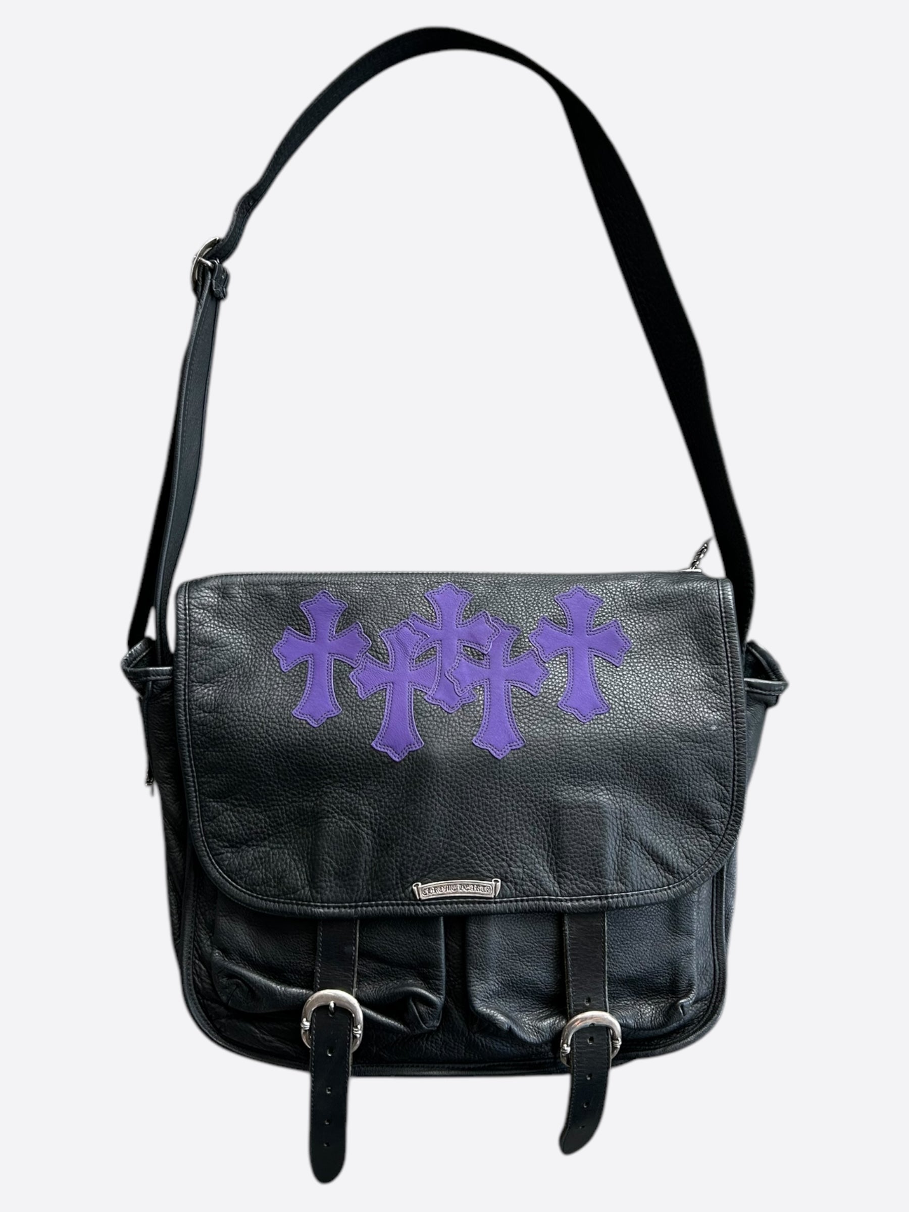 Chrome Hearts Black & Purple Cross Patch Gunslinger Messenger Bag for Men & Women - Stylish Gothic Crossbody Bag for Daily Use, Travel & Work