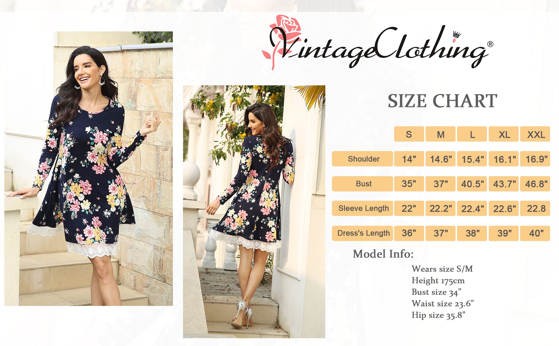 Vintage Women's Casual Long Sleeve T-Shirt Dress - Loose Swing Dress with Pockets | Comfortable & Stylish for Everyday Wear, Date Nights & Travel