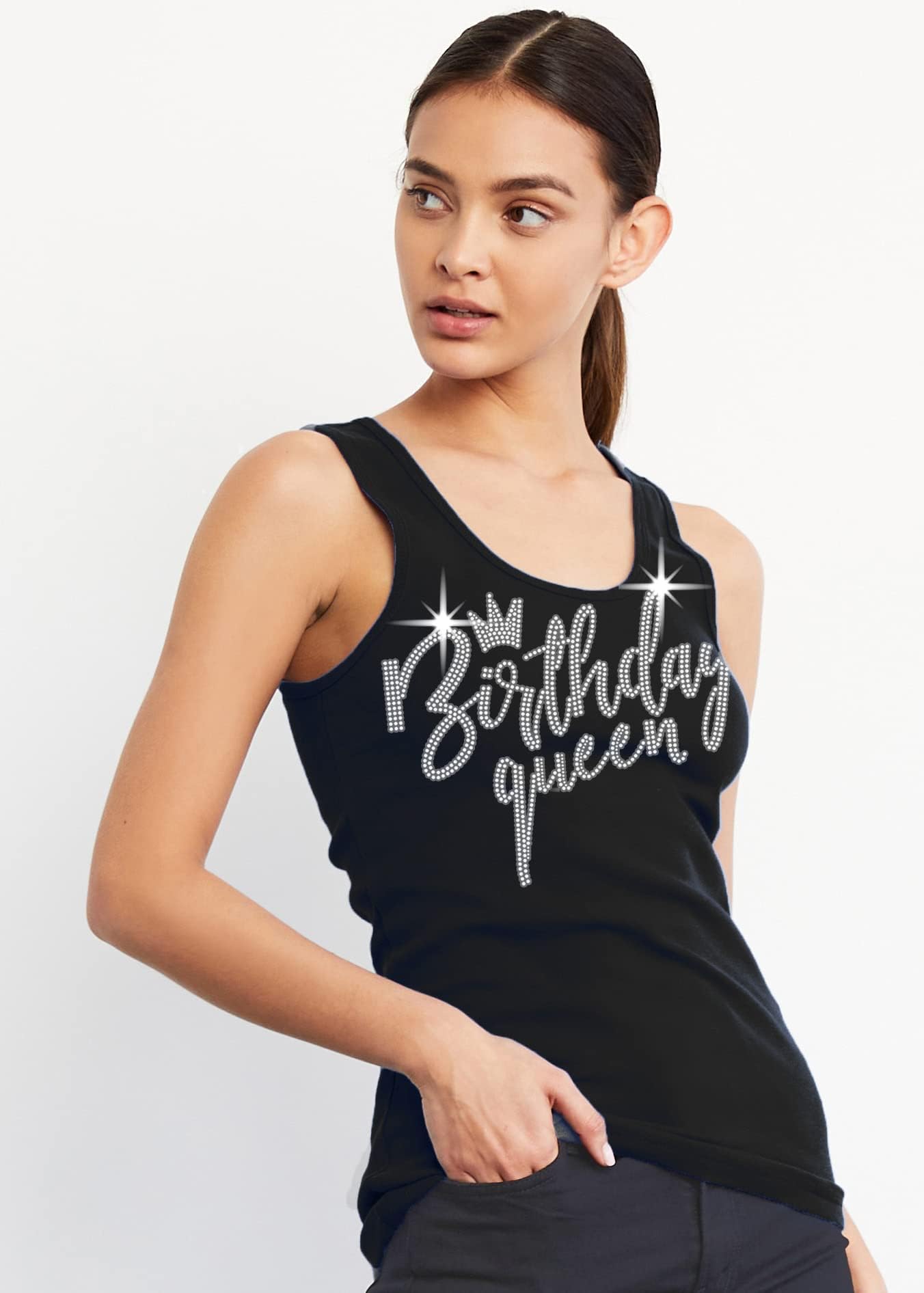 Sparkling Rhinestone Birthday Tank Tops for Women - Birthday Queen & Squad Shirts - Perfect for Bachelorette Parties, Girls Night Out & Birthday Celebrations