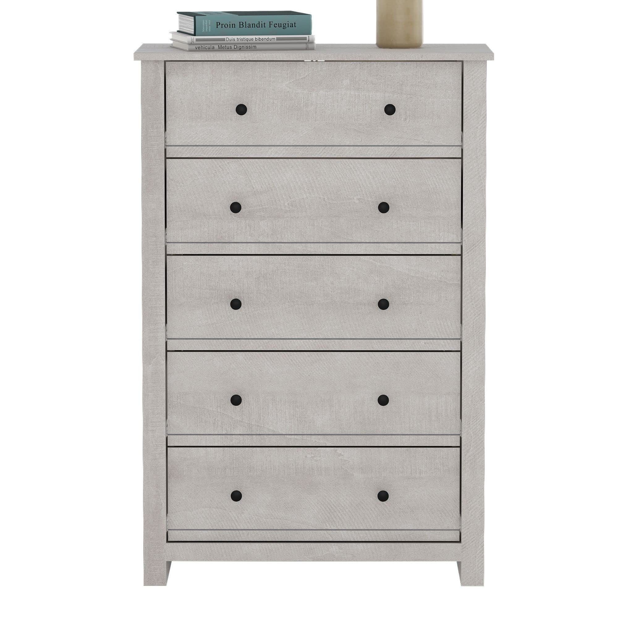 Galano Genoa 5-Drawer Dresser - Tall Bedroom Storage Cabinet for Hallway & Living Room - Dusty Grey Oak