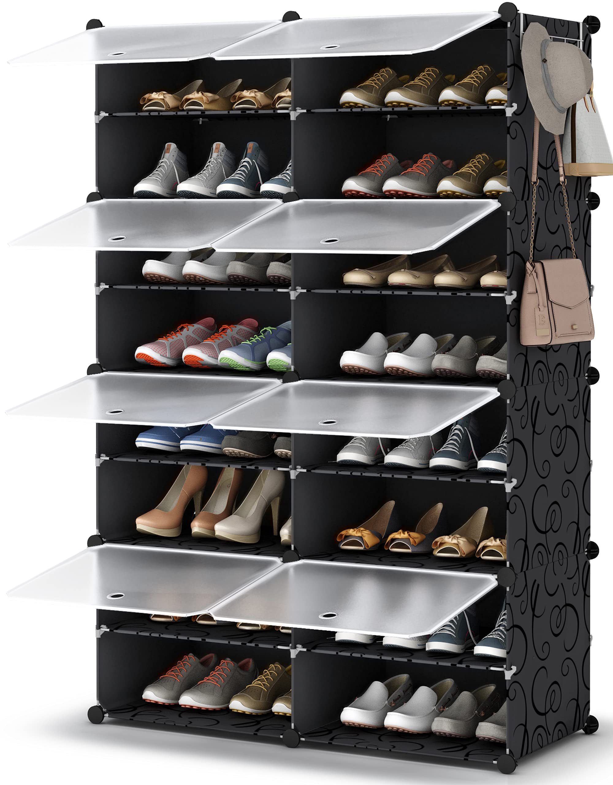 HOMIDEC 8-Tier Shoe Rack Organizer - 32 Pair Plastic Shoe Storage Cabinet for Closet, Hallway, Bedroom & Entryway - Space Saving Shoe Shelf for Home Organization (Ideal for Small Spaces & Apartment Living)