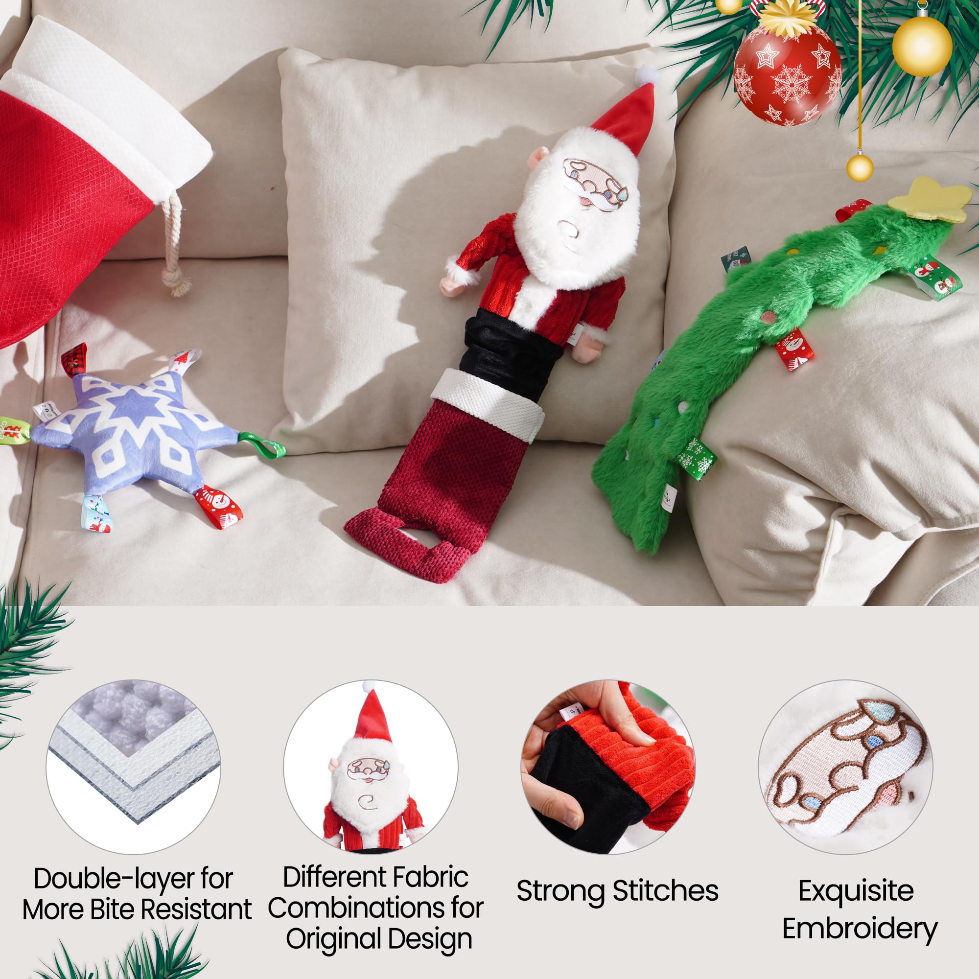 3 Pack Christmas Dog Toys - Interactive Crinkle Squeaky Plush Chew Toys for Puppy, Small, Medium & Large Dogs - Durable for Aggressive Chewers - Perfect for Holiday Playtime & Gift Giving