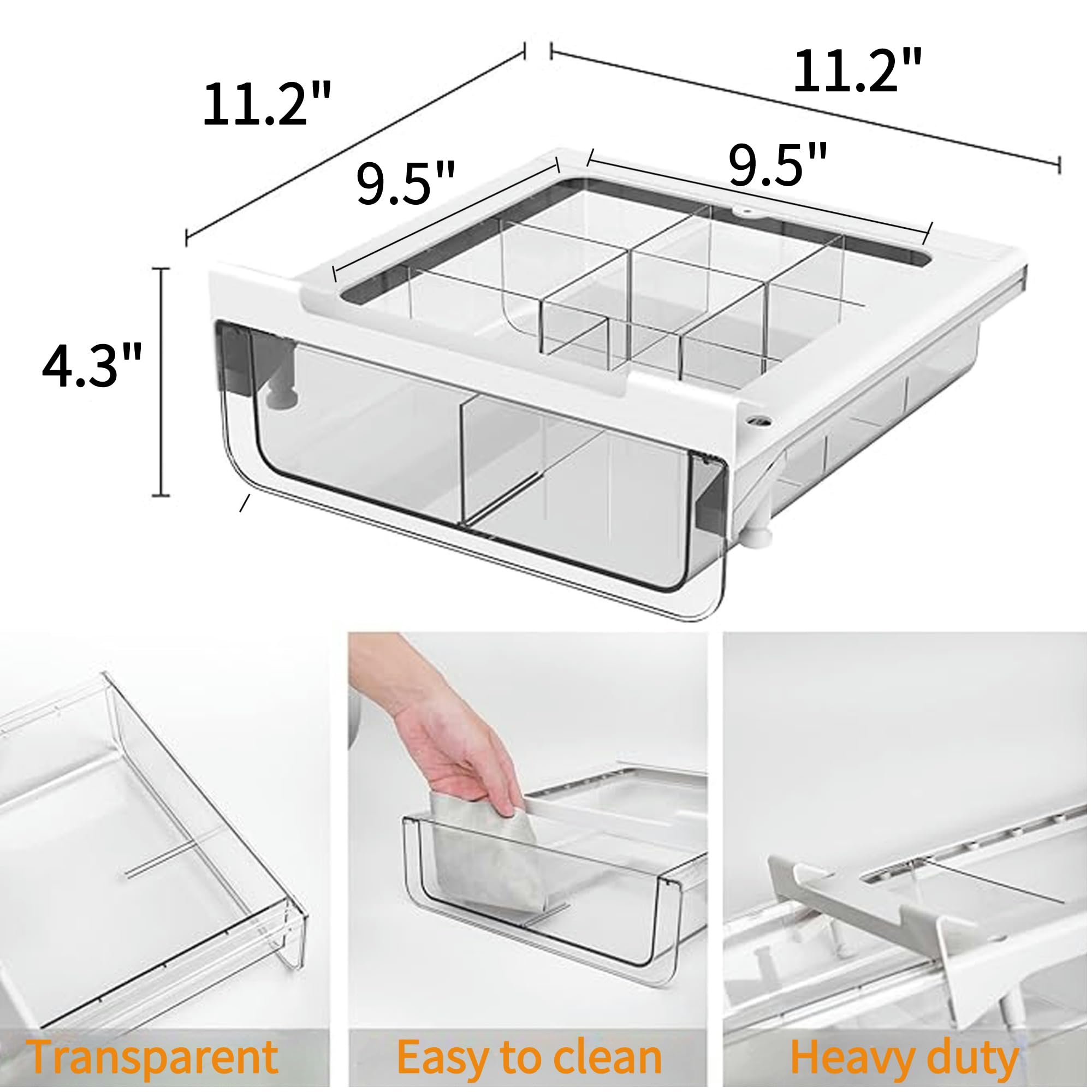 Vacane Refrigerator Organizer Drawer - Under Shelf Pull Out Drawer with Adjustable Dividers, Space Saving Hanging Storage for Pantry & Cabinet - Perfect for Fridge Organization, Kitchen Storage & Small Space Living