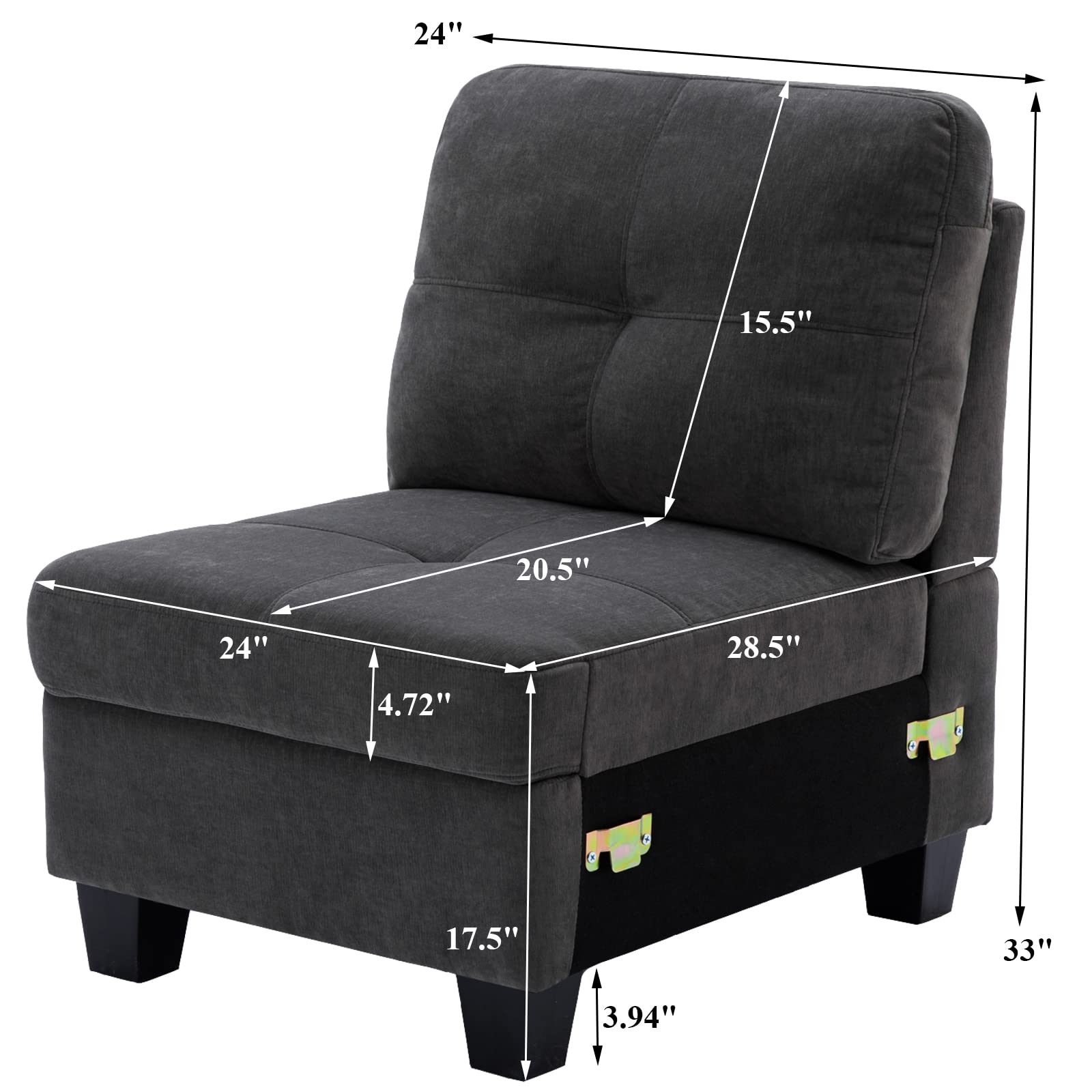Modular Sectional Sofa Armless Chair - Single Seat Middle Module for Customizable Sectional Couch, Living Room Furniture for Small Spaces, Apartment & Home Theater Seating