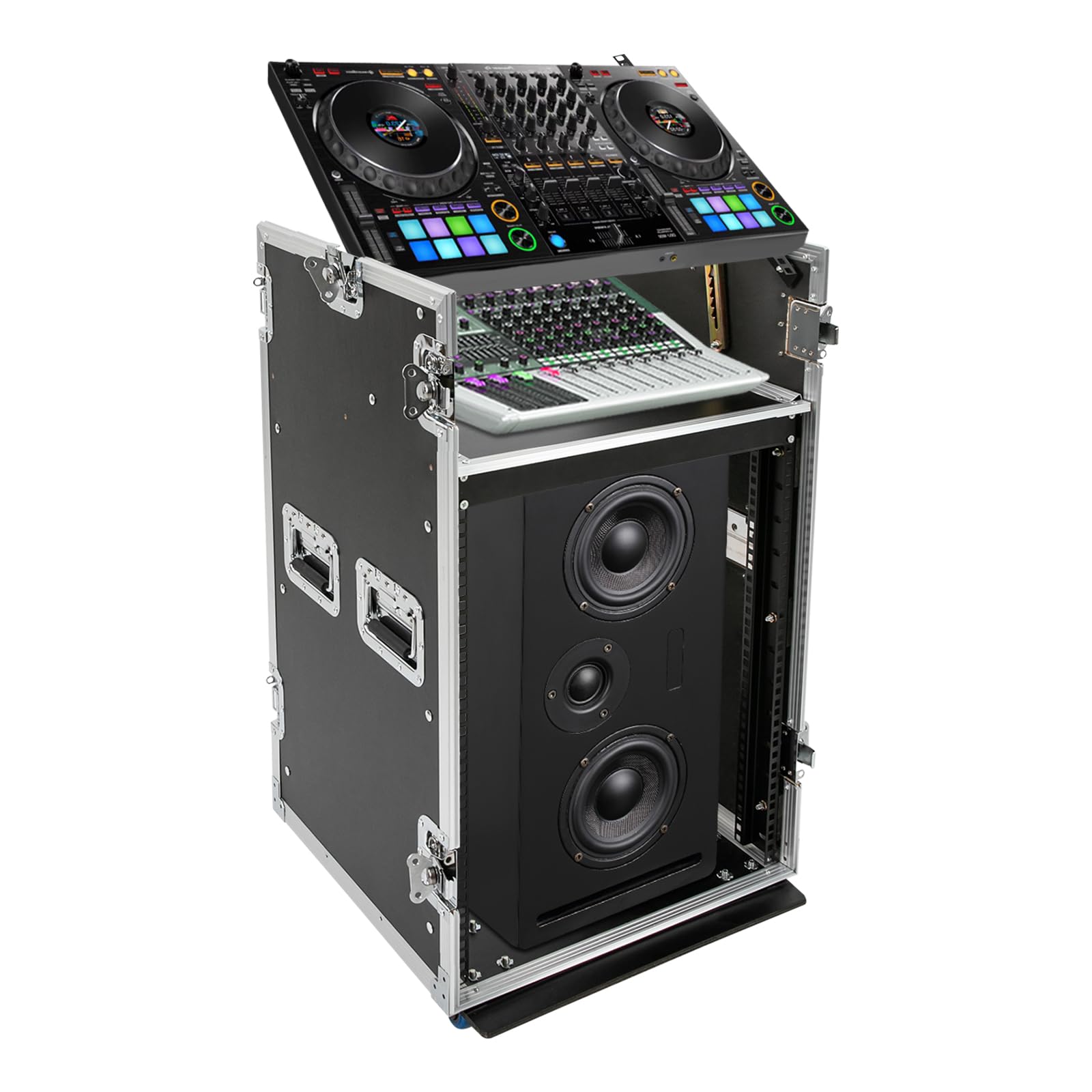 14U Heavy-Duty PA DJ Rack Cabinet - Professional Tour-Grade ATA Case with 4 Wheels, Large Mixer Countertop & Easy Assembly - Perfect for Live Performances, Studio Setup & Mobile DJ Gigs