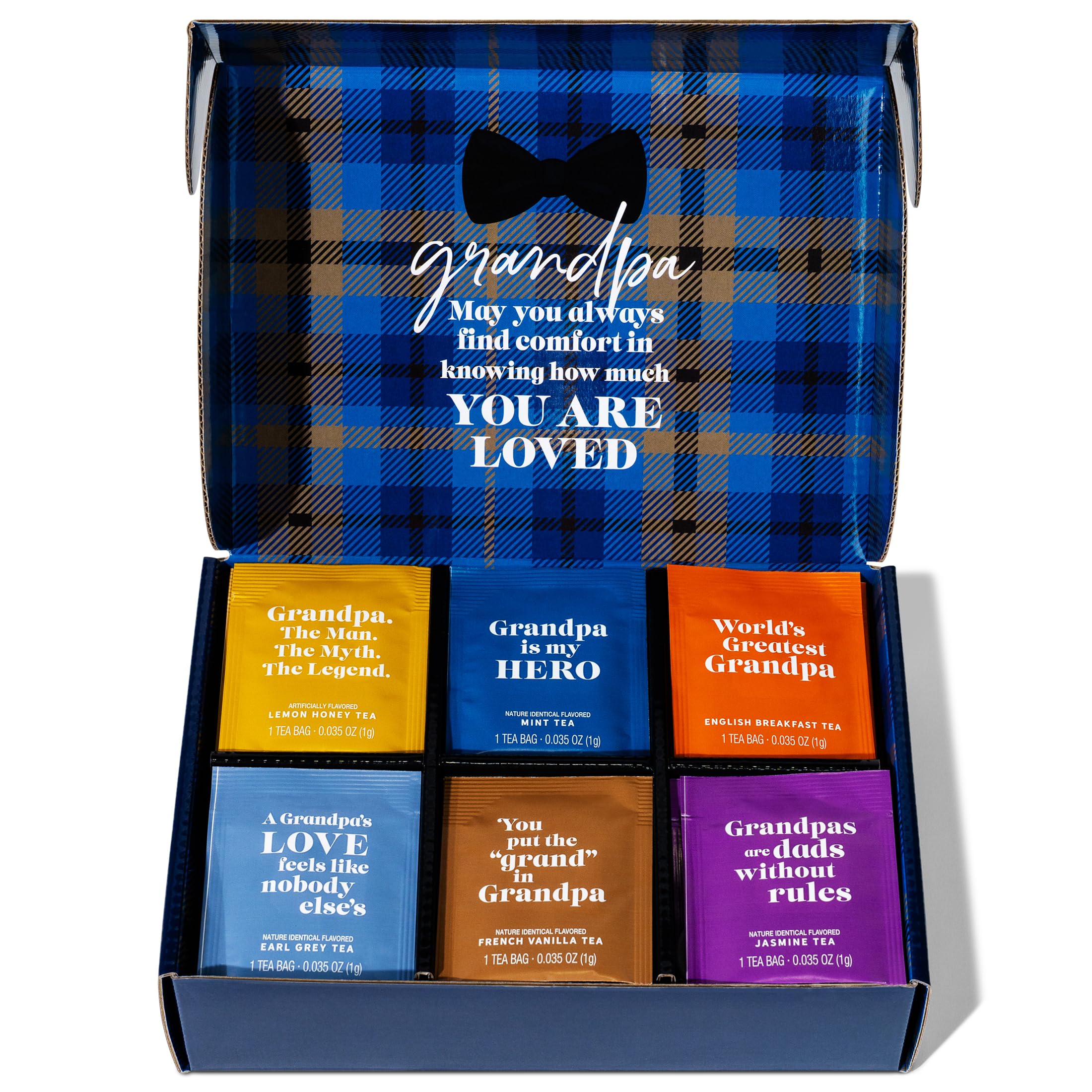 Best Grandpa Ever Tea Gift Set - 6 Flavor Tea Sampler with Inspirational Quotes | Thoughtful Gourmet Tea Collection | Perfect Grandfather's Day, Birthday & Retirement Gift (90 Count) - Ideal for Relaxation, Family Bonding & Special Occasions