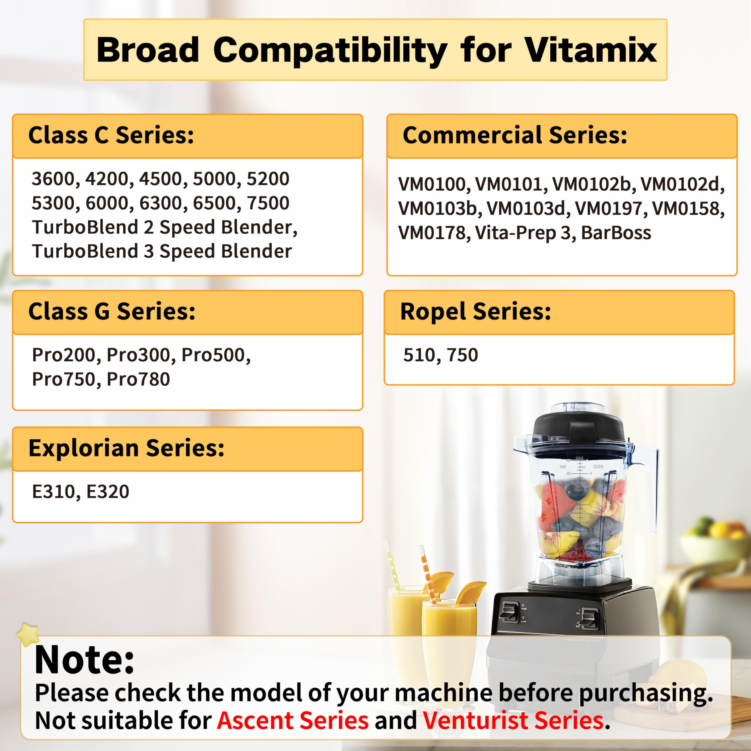 Vitamix Blender Pitcher 48oz Replacement for Vitamix 5000 5200 6300 6500 7500 E310 E320 Pro 200 500 750 VM0197 VM0101 - Compatible with C/G-Series Explorian Commercial Ropel Series - 3-Year Warranty - Perfect for Smoothies, Soups, and Nut Butters