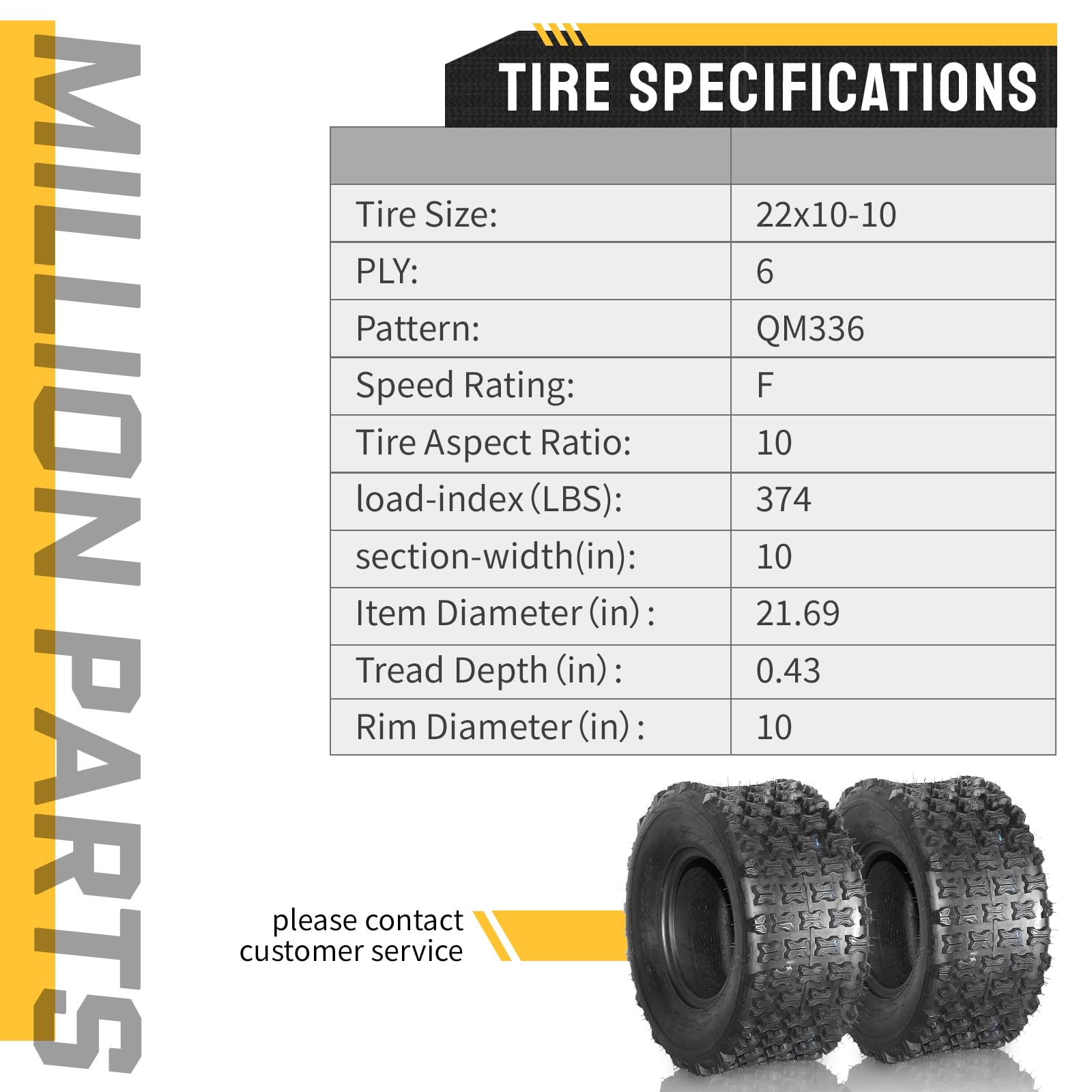 22x10-10 ATV UTV Tires - 6 Ply Tubeless All Terrain Rear Tires (Set of 2) for Sport Riding, Mud Trails & Off-Road Adventures