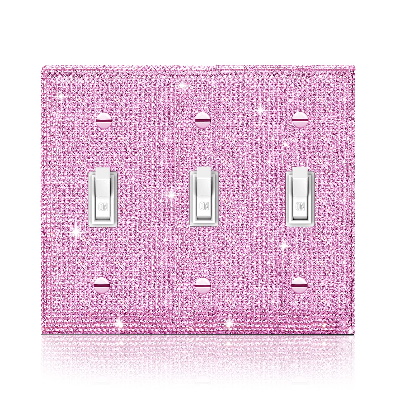 Shiny Pink Rhinestone Outlet Cover - Decorative 3 Gang Light Switch Plate Cover with Sparkling Rhinestones - Perfect for Bedroom, Living Room, and Home Decor