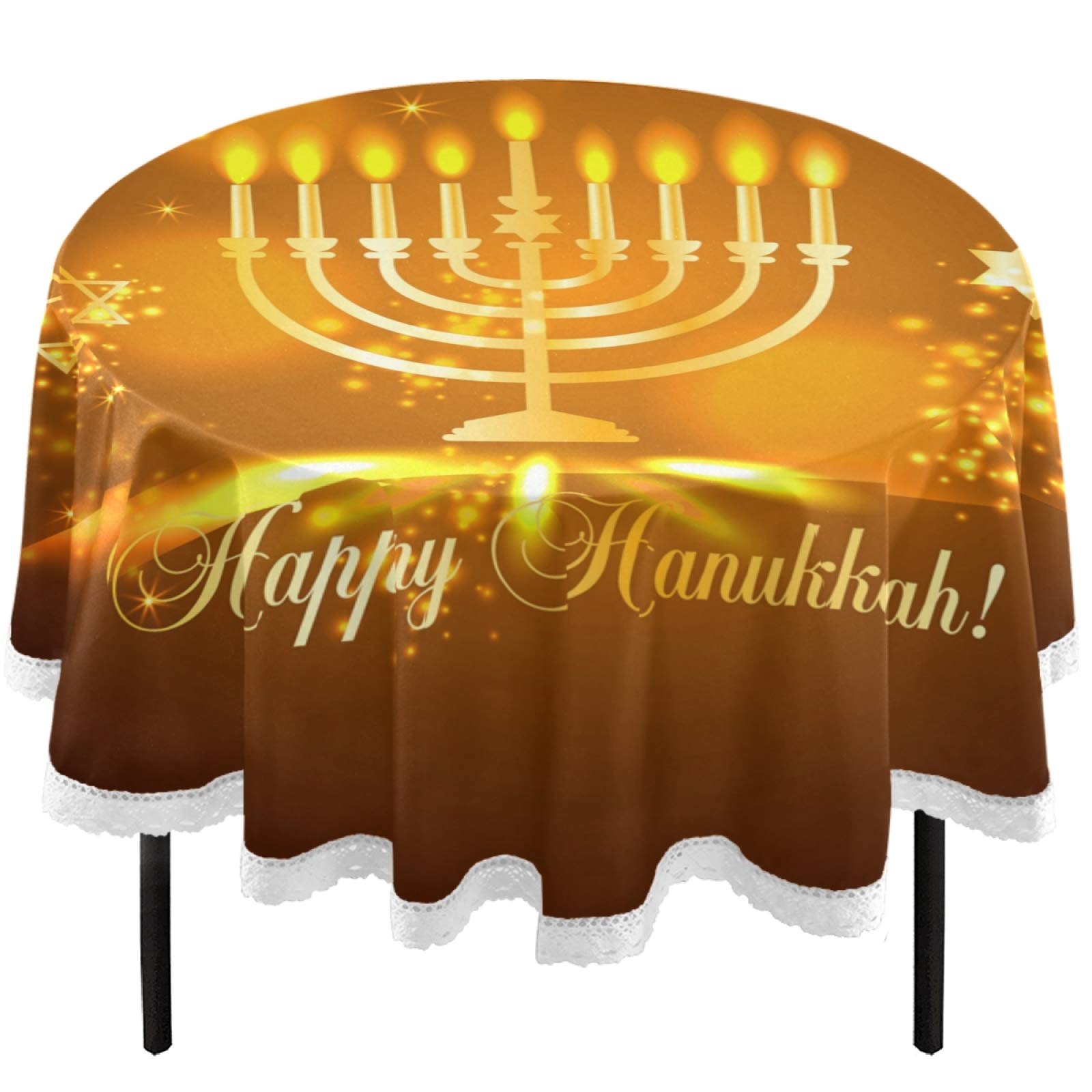 Happy Hanukkah Round Tablecloth 60 Inch - Shining Stars Design, Washable Polyester Table Cover for Buffet, Party, Dinner & Picnic | Perfect for Holiday Celebrations, Family Gatherings & Festive Decorations