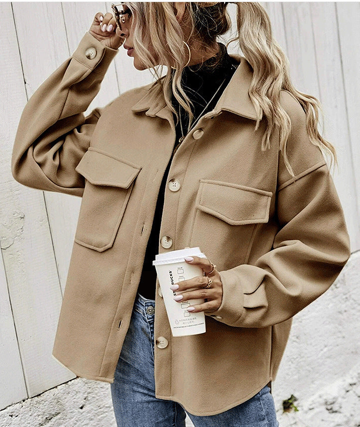 Women's Winter Wool Coat - Single Breasted Lapel Thickened Jacket, Loose Fit Short Outerwear for Fashion & Warmth - Perfect for Office, Travel & Casual Outfits