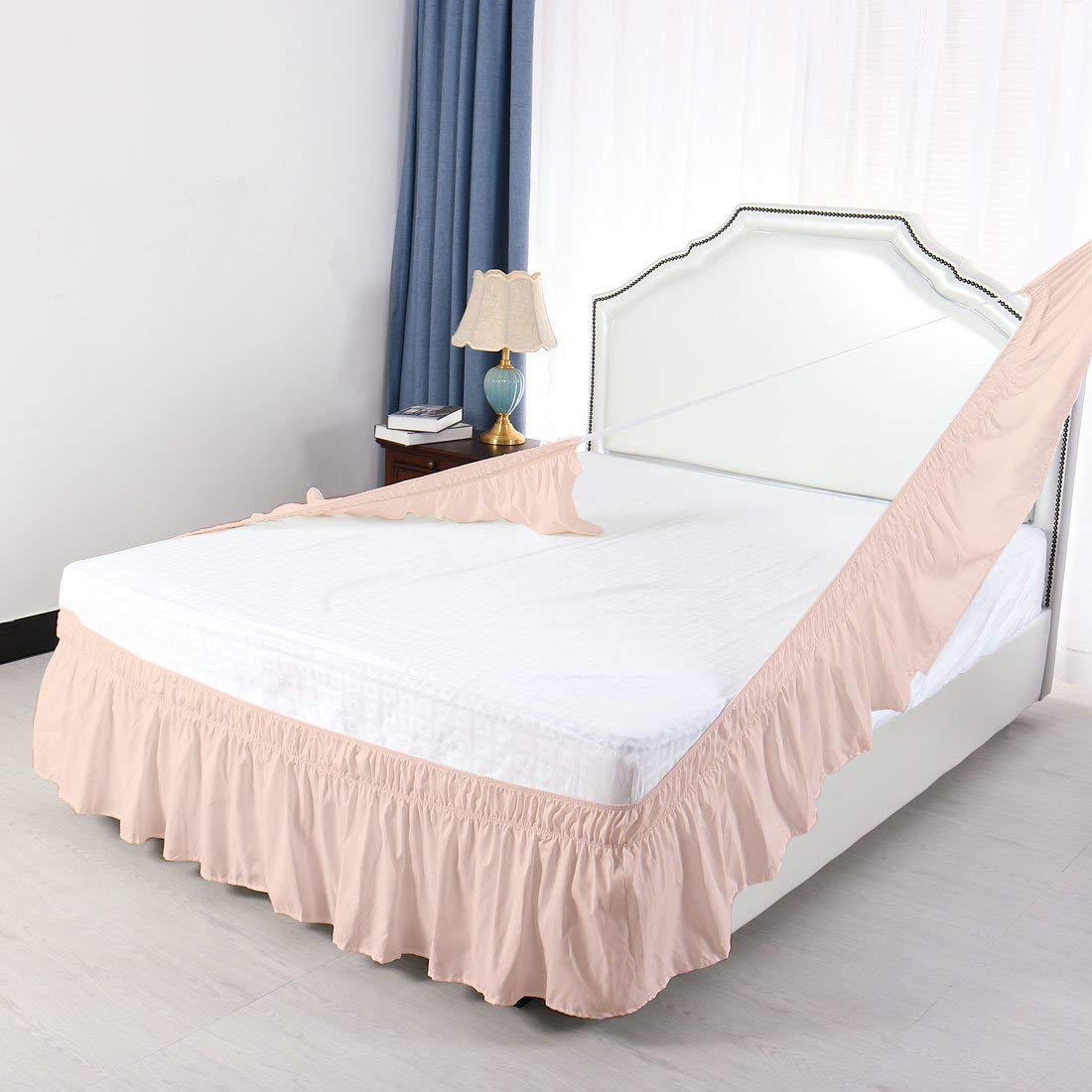 Premium 100% Organic Cotton 600 Thread Count Bed Skirt - Wrap Around Elastic Dust Ruffle with Platform, Fits Up to 15