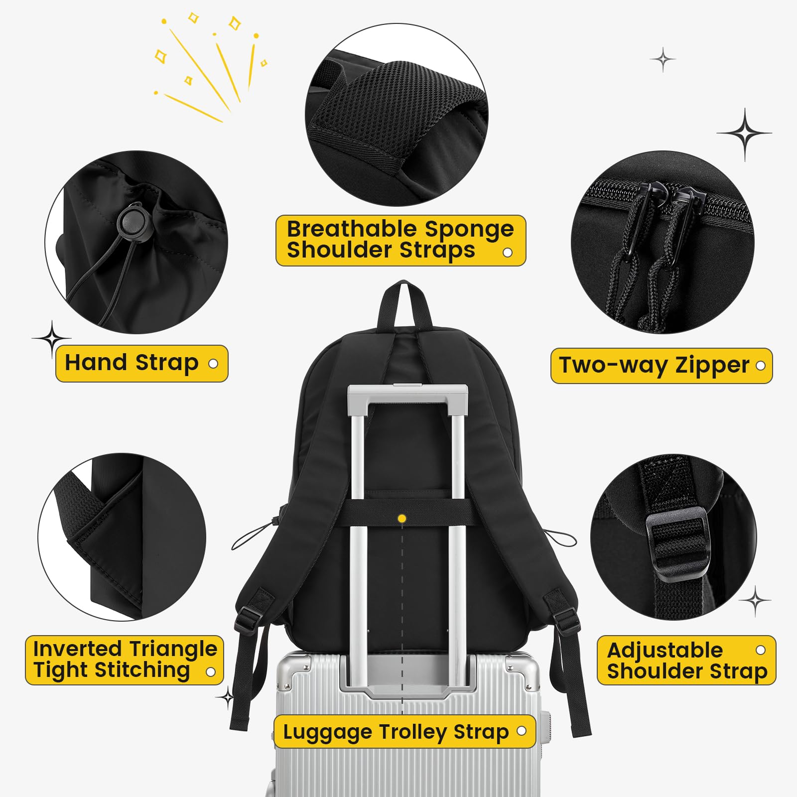 **Stylish Large Black Backpack for Women & Men - Waterproof Lightweight Travel Daypack, High School & College Bookbag - Perfect for Commuting, Hiking, and Everyday Use**