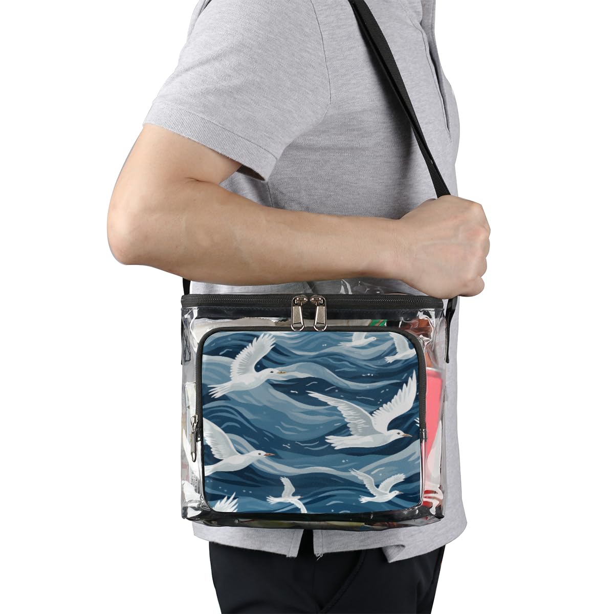 GzLeyigou Clear Transparent Tote Bag - White Seagull Design Shoulder Purse with Handles for Women | Waterproof Beach Bag for Outdoor, Travel, Picnic, Concerts & Sports Events | Stadium Approved Clear Crossbody Lunch Bag
