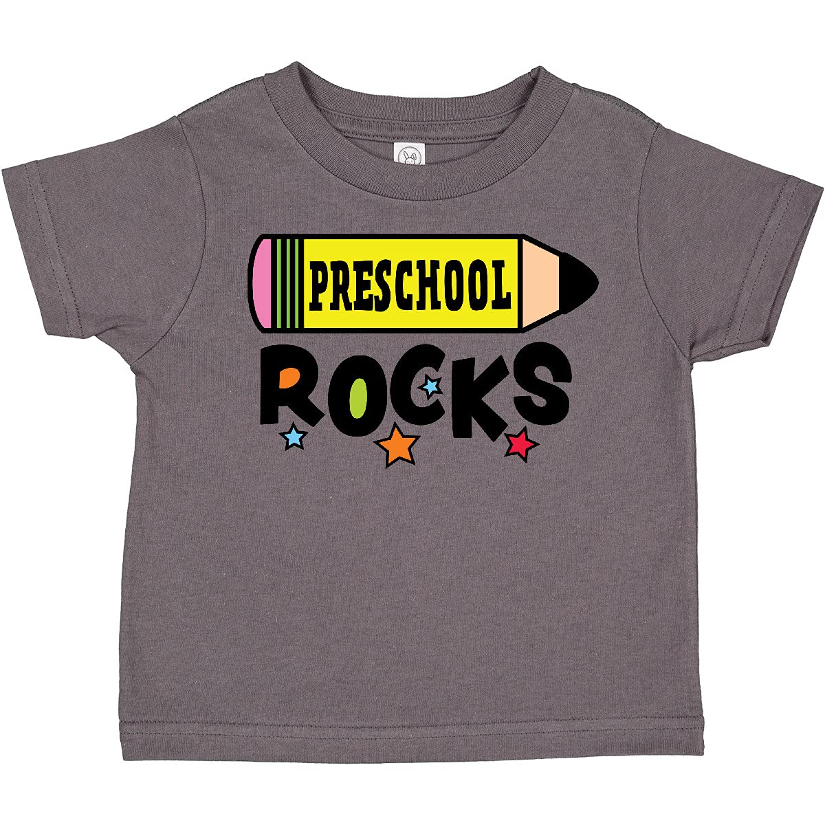 Inktastic Preschool Rocks with Pencil and Stars Toddler T-Shirt - Cute Graphic Tee for Kids, Boys & Girls - Perfect for School, Playdates & Everyday Wear