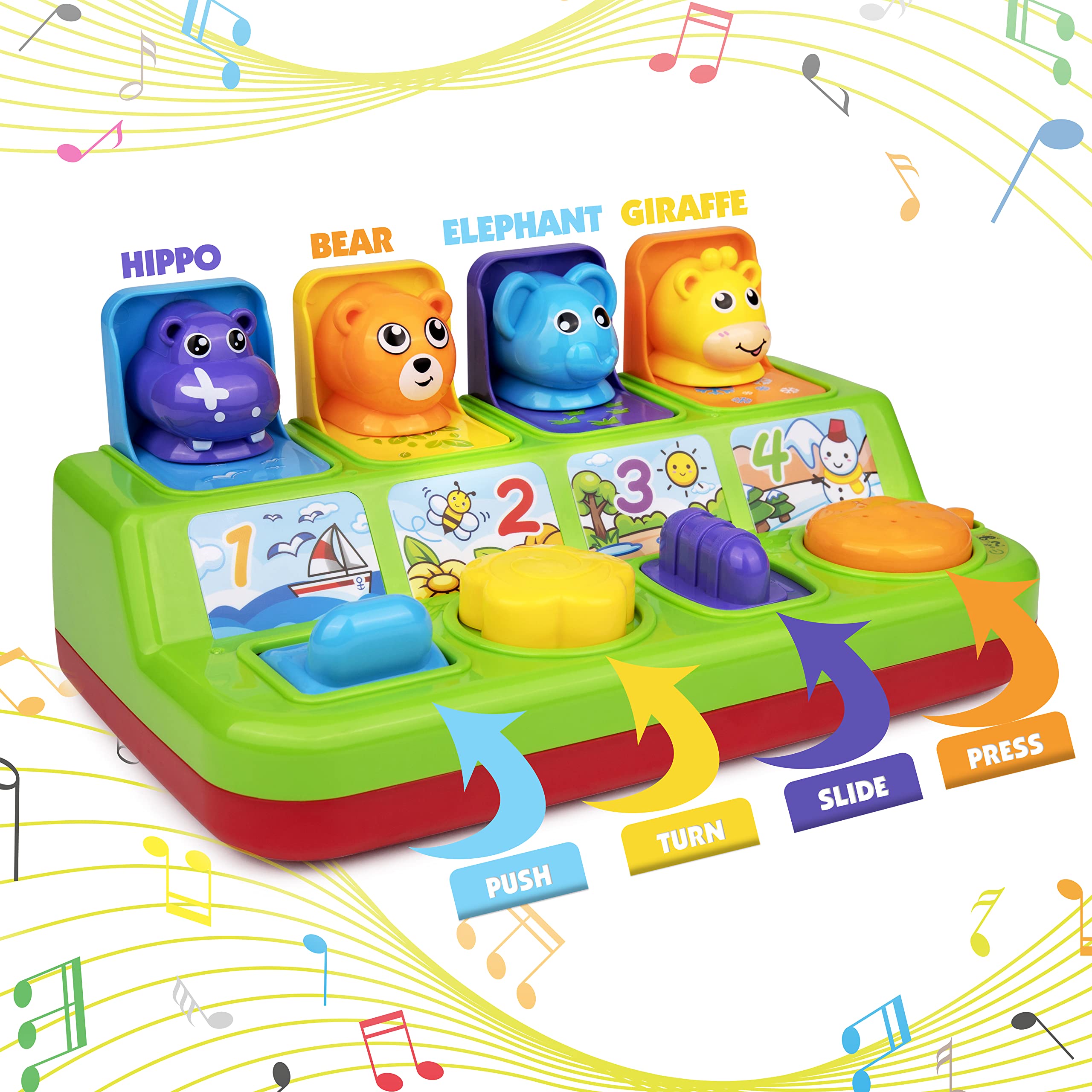 Playkidz Baby Pop Up Toy with Music & Animal Sounds - Interactive Cause & Effect Learning Toy for Toddlers 10-12 Months - Perfect for Boys & Girls Developmental Play at Home or Daycare