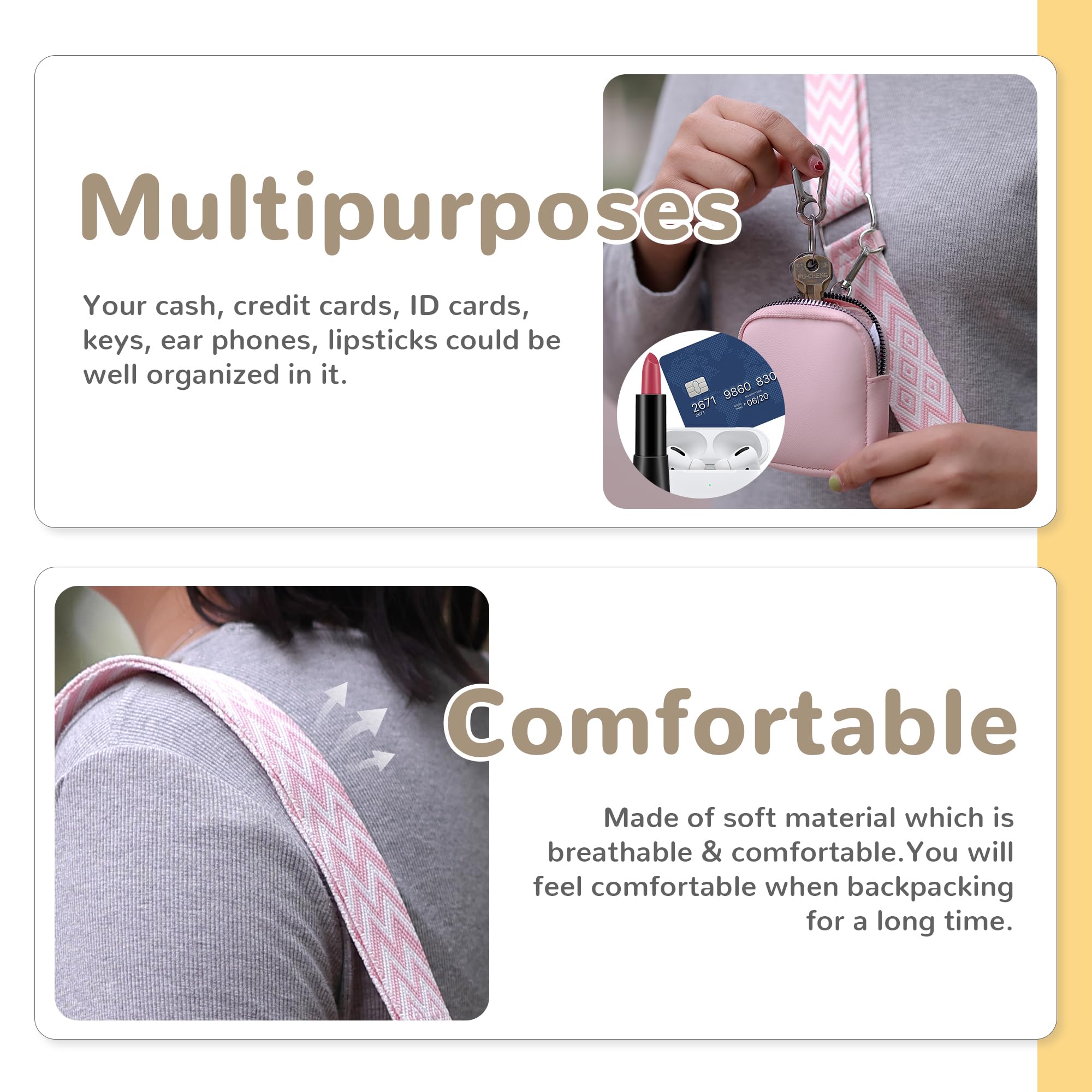 Pink Purse Strap with Silver Hardware - Adjustable Crossbody Bag Strap Replacement for Handbags & Guitar Straps with Small Pouch | Perfect for Women's Fashion Accessories, Travel & Daily Use