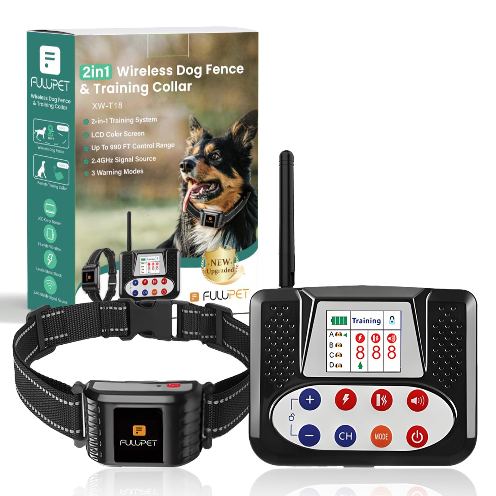 **2-in-1 Wireless Dog Fence System with Remote Training Collar – Electric Fence for Dogs, IPX6 Waterproof, Outdoor Yard Use for Safe Pet Containment & Training**    *(Use Case: Perfect for training and safely containing dogs in yards, gardens, or open outdoor spaces.)*