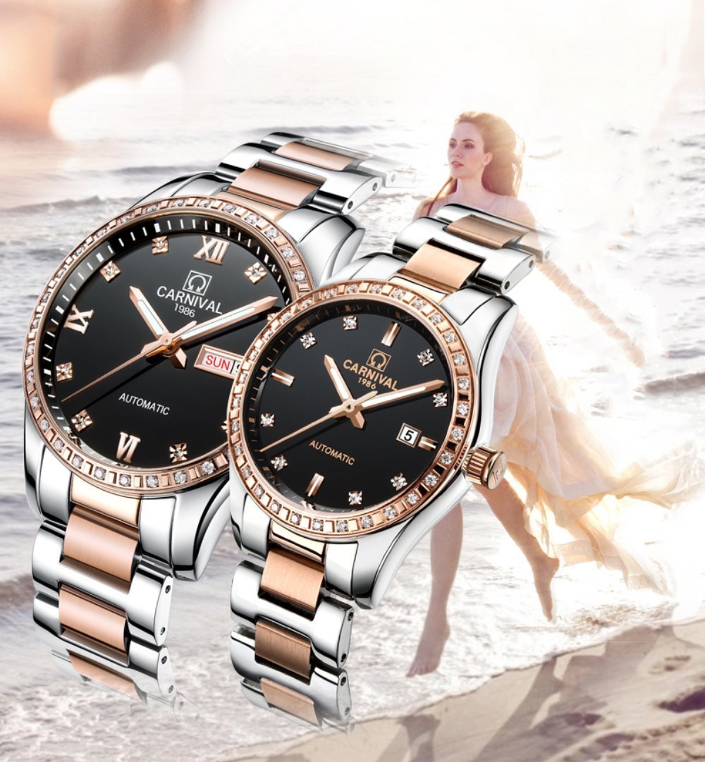 Gosasa Automatic Mechanical Watch for Men & Women - Sapphire Glass, Stainless Steel - Luxury Couple Watches Set - Perfect Anniversary, Wedding, Valentine's Day Gift for Him & Her