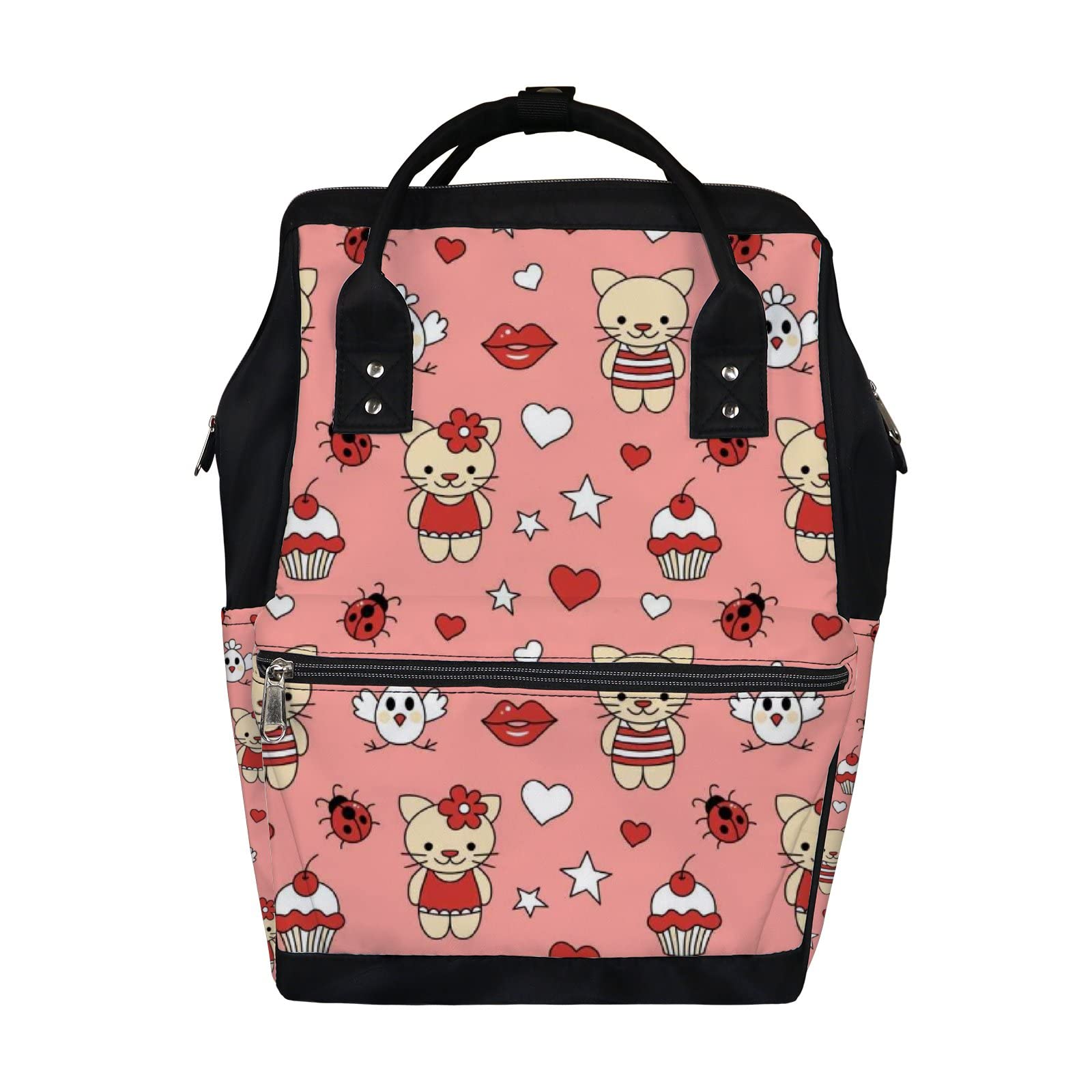 Cute Pink Kawaii Cat Diaper Backpack - Waterproof Baby Nappy Bag for Travel & Work