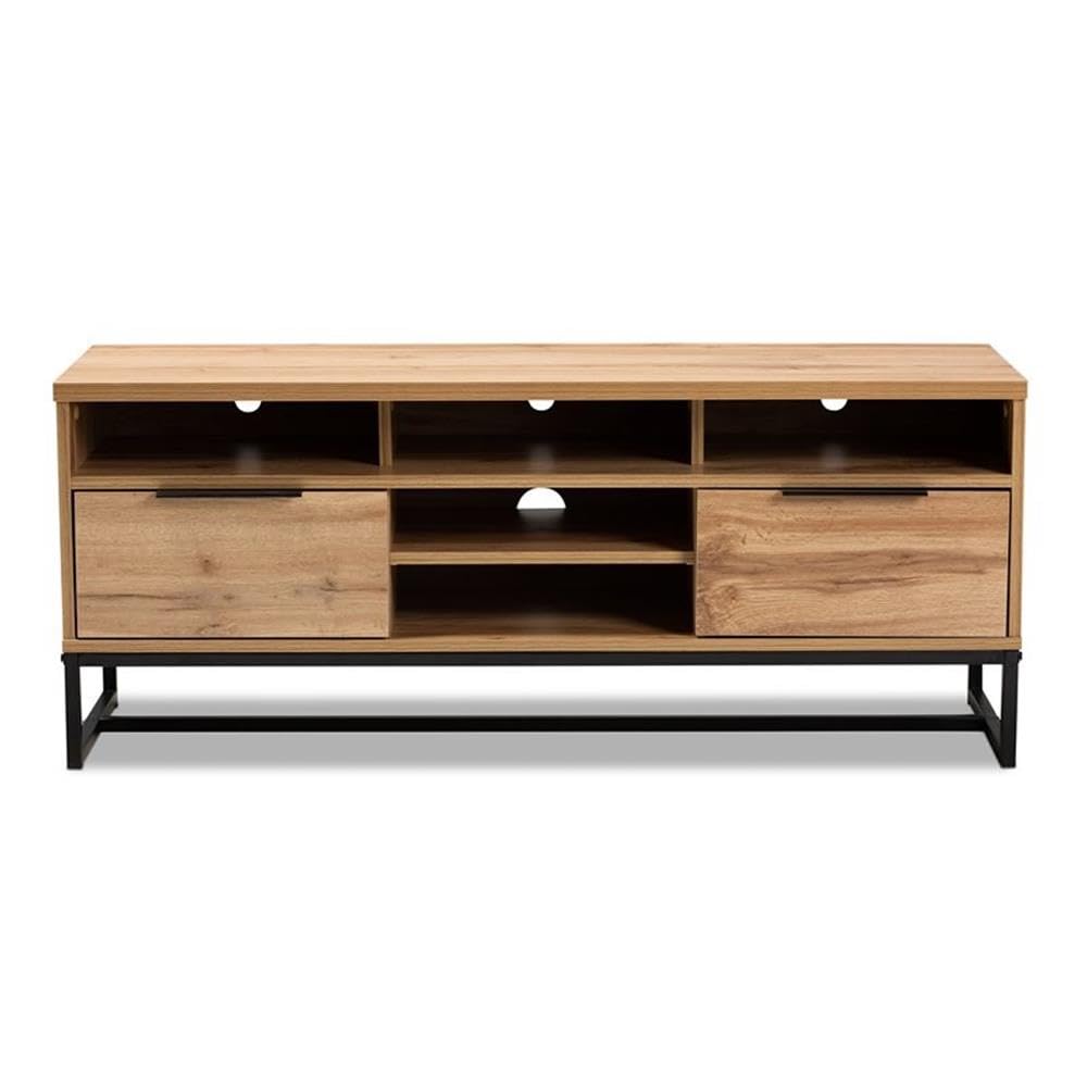 BOWERY HILL Industrial Wood Metal 2-Drawer TV Stand Console Entertainment Center - Black Oak Finish for Living Room, Bedroom & Home Theater