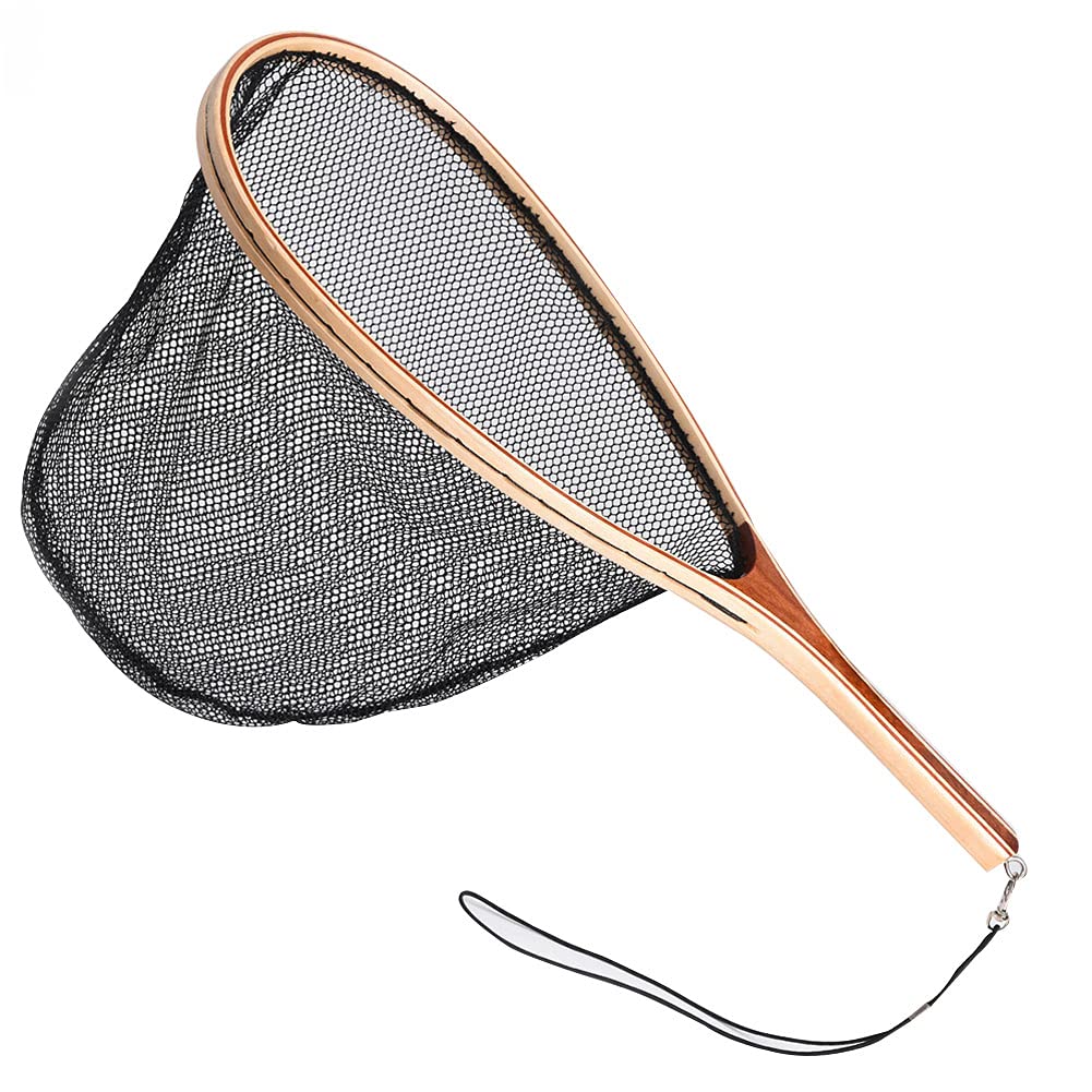 Premium Wooden Handle Fishing Net with Rubber/Nylon Mesh - Catch & Release Fly Fishing Landing Net for Outdoor Fishing, Kayaking & Stream Fishing - Durable & Lightweight for Easy Handling