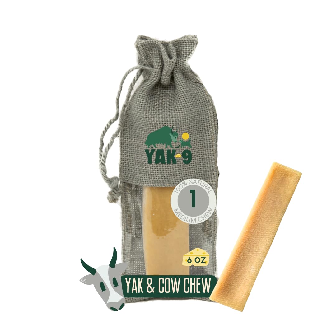 Natural Yak & Cow Milk Cheese Dog Chews - High Protein, Long Lasting Dog Treats with Vitamins & Minerals, Rawhide Free, Medium Size (1 PC) - Perfect for Training Rewards & Dental Health
