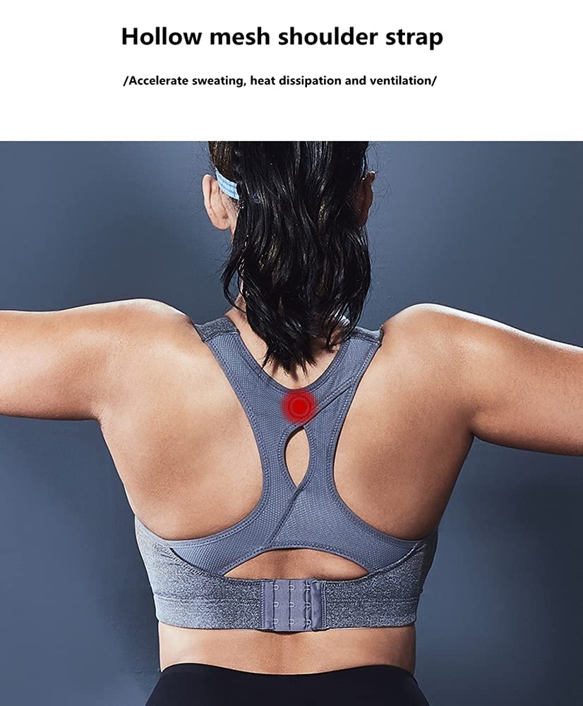 High Support Plus Size Sports Bras for Women - Wirefree Padded Racerback Workout Bras for Running, Yoga & Gym