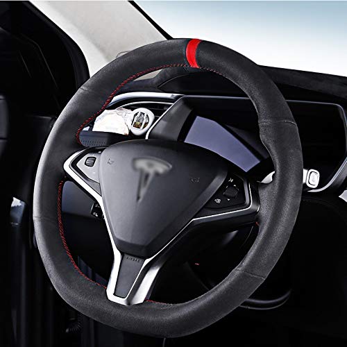 Anti-Slip Black Suede Leather Steering Wheel Cover for Tesla Model S/X - Luxury & Safe Driving