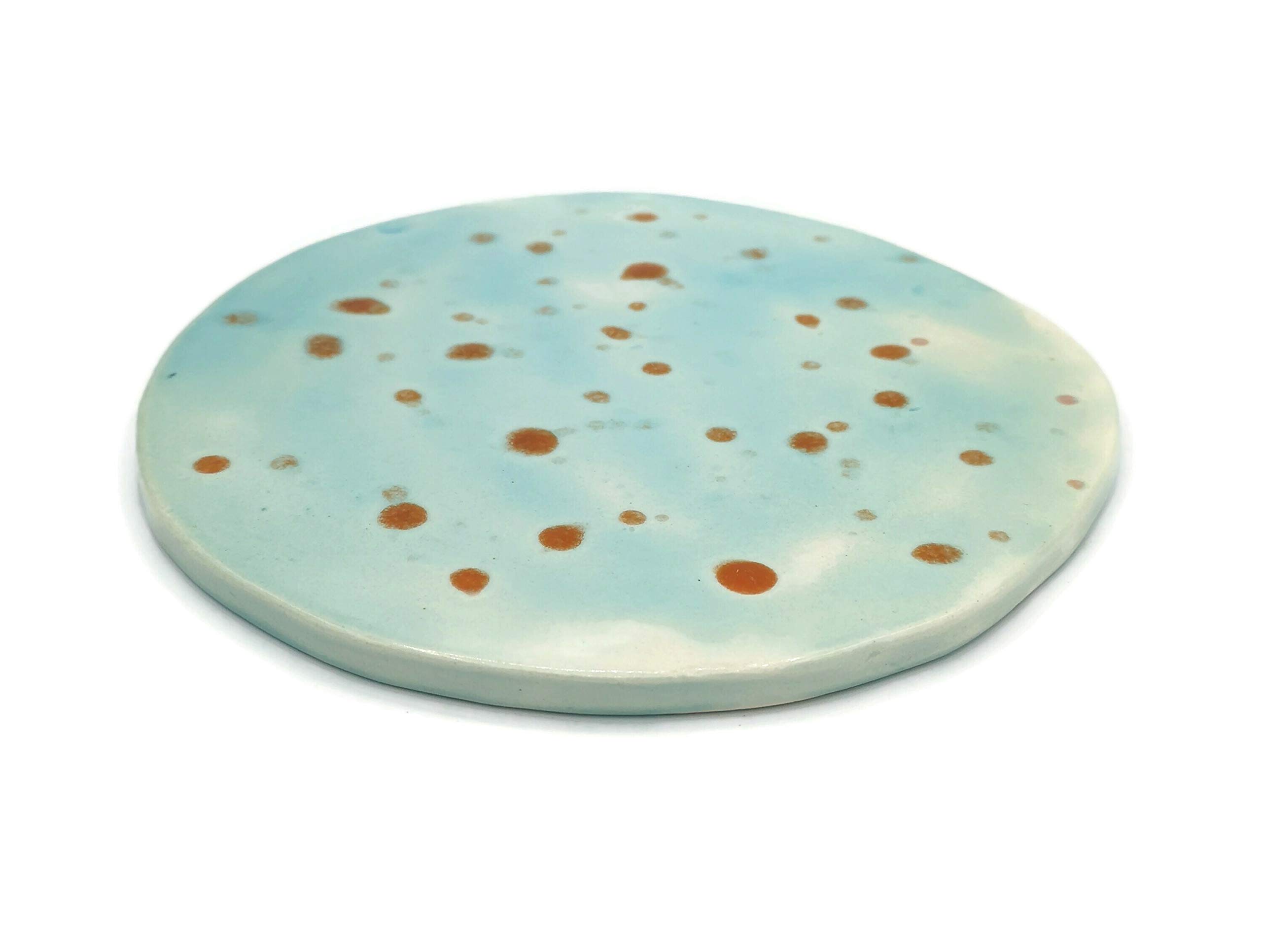 Handmade Blue Round Ceramic Trivets - Heat Resistant Kitchen Countertop Protectors, Decorative Table Mats for Hot Pots & Pans - Perfect for Dining Tables, Kitchen Worktops & Home Decor
