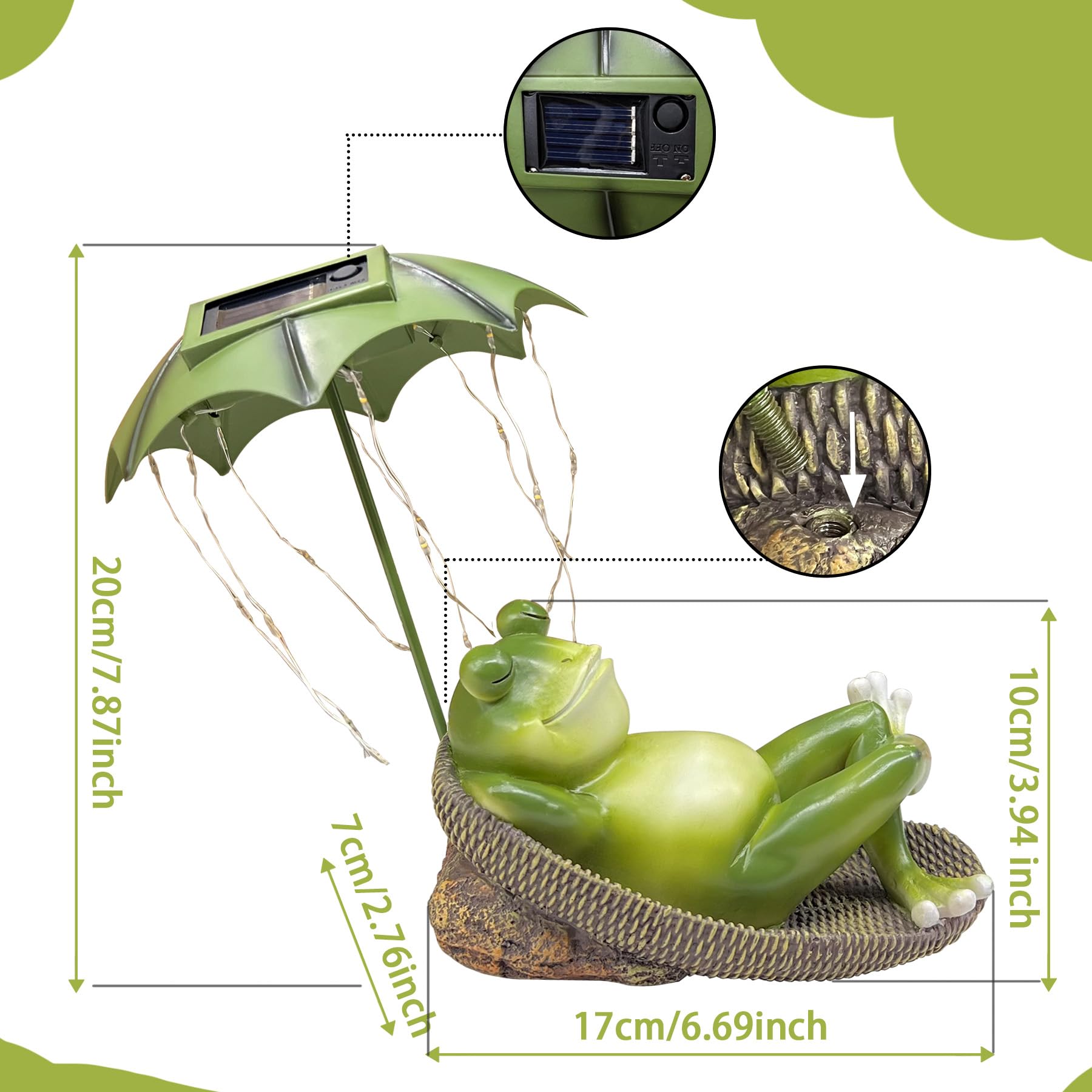 Solar Frog Garden Statue - LED Waterproof Outdoor Decor, Cute Resin Animal Sculpture with Umbrella for Pond, Yard, Lawn & Patio - Perfect Gardening Gift for Women & Home Decoration (Ideal for Garden Parties, Backyard Lighting & Water Feature Accents)