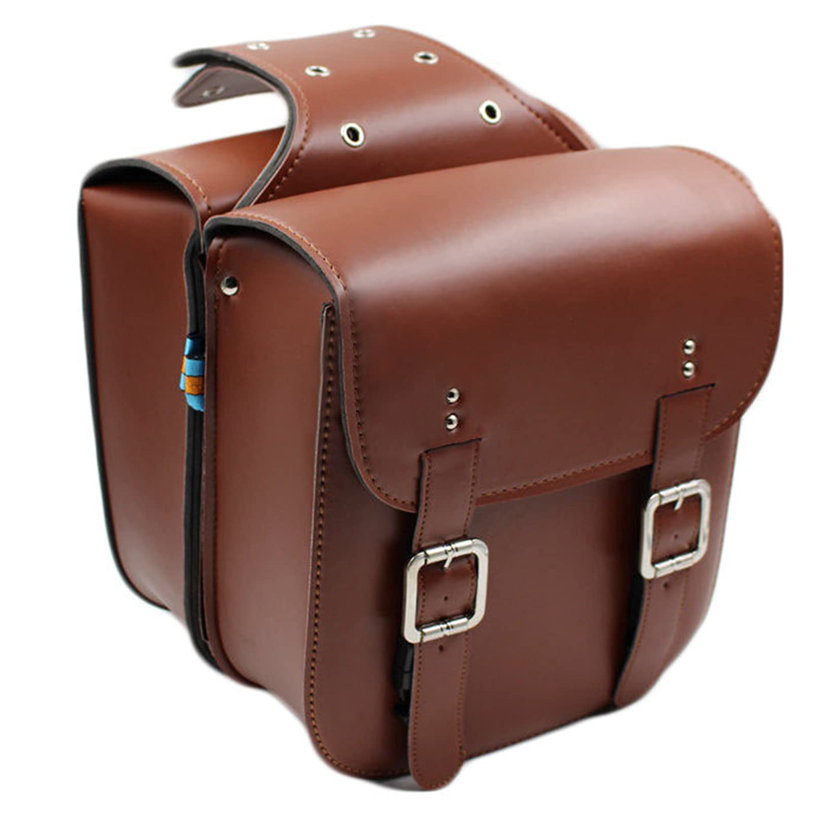 Waterproof PU Leather Motorcycle Saddlebags - 2pcs Throw Over Panniers Side Bags for Harley, Cruiser & Touring Bikes (Brown) | Ideal for Road Trips, Commuting & Storage
