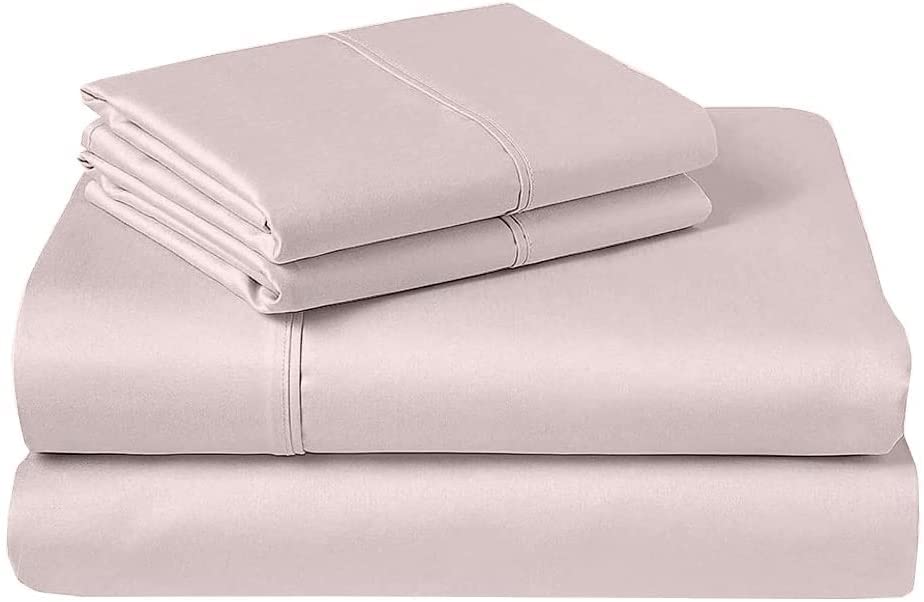 RV Short Queen Sheets Set - 4 Piece 100% Egyptian Cotton Bedding for Campers & Travel Trailers - 16 Inch Deep Pocket Fitted Sheet, Flat Sheet, 2 Pillowcases - Soft Baby Pink Solid Color - Perfect for RV Beds, Camping Trips & Cozy Home Use