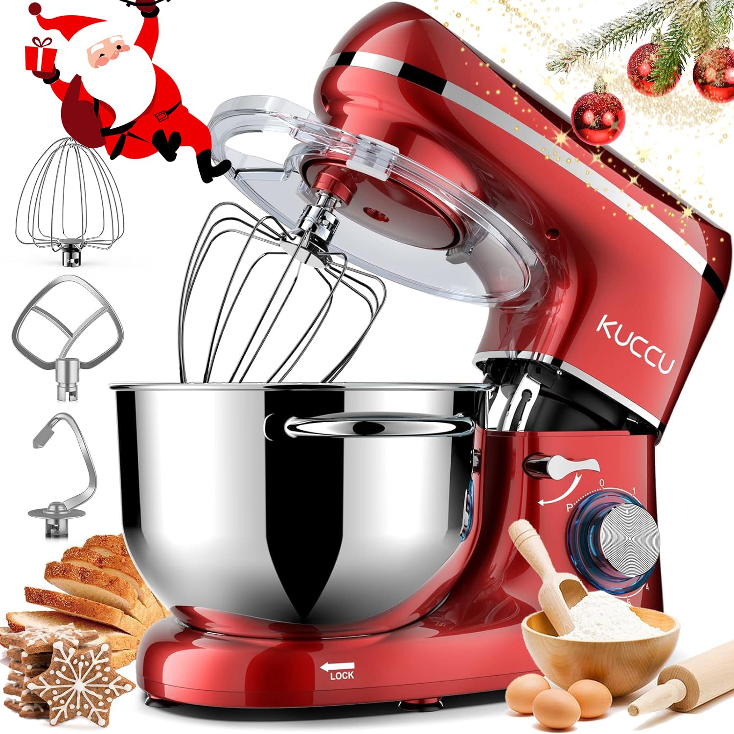 6.5 Qt 660W Stand Mixer - 6-Speed Tilt-Head Electric Kitchen Mixer with Stainless Steel Bowl, Dough Hook, Whisk & Beater - Perfect for Baking Cakes, Cookies, Bread & Whipping Cream (Red)