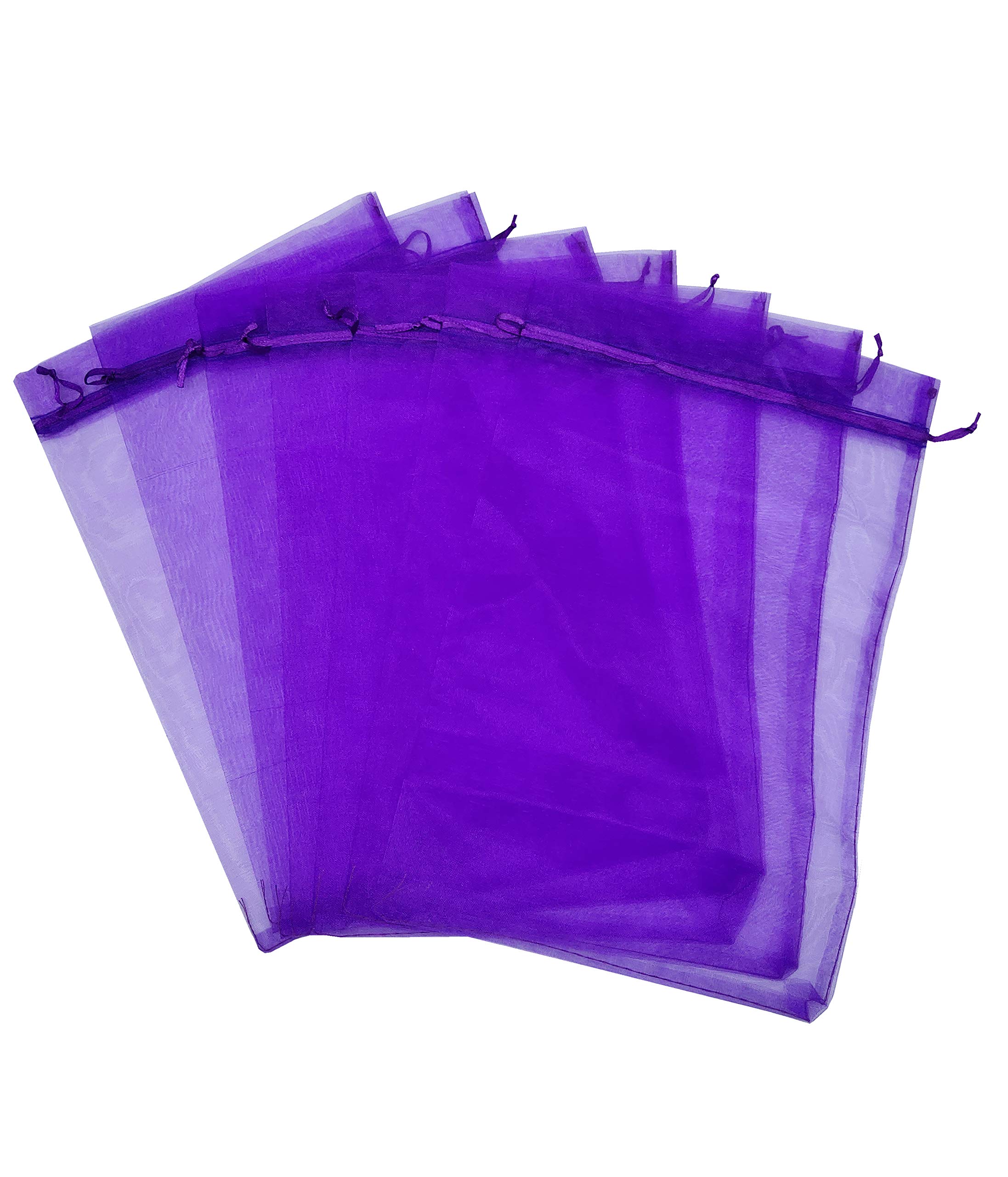 Ankirol 100pcs Sheer Organza Favor Bags 8x12 Inches - Large Purple Organza Drawstring Gift Bags for Wedding Favors, Party Decorations, Jewelry Packaging & DIY Crafts