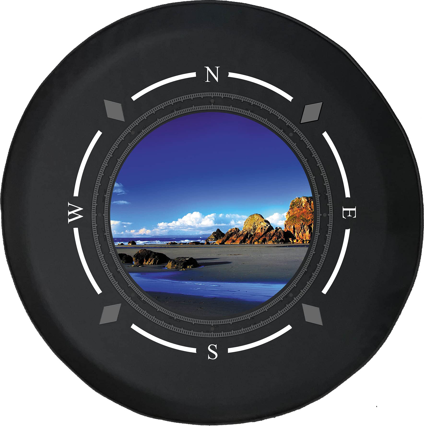 American Unlimited Spare Tire Cover with Compass Design - Bright Blue Caribbean Beach Style Wheel Cover for SUV, Trailer, RV & Multiple Vehicles | Perfect for Road Trips, Camping & Off-Road Adventures