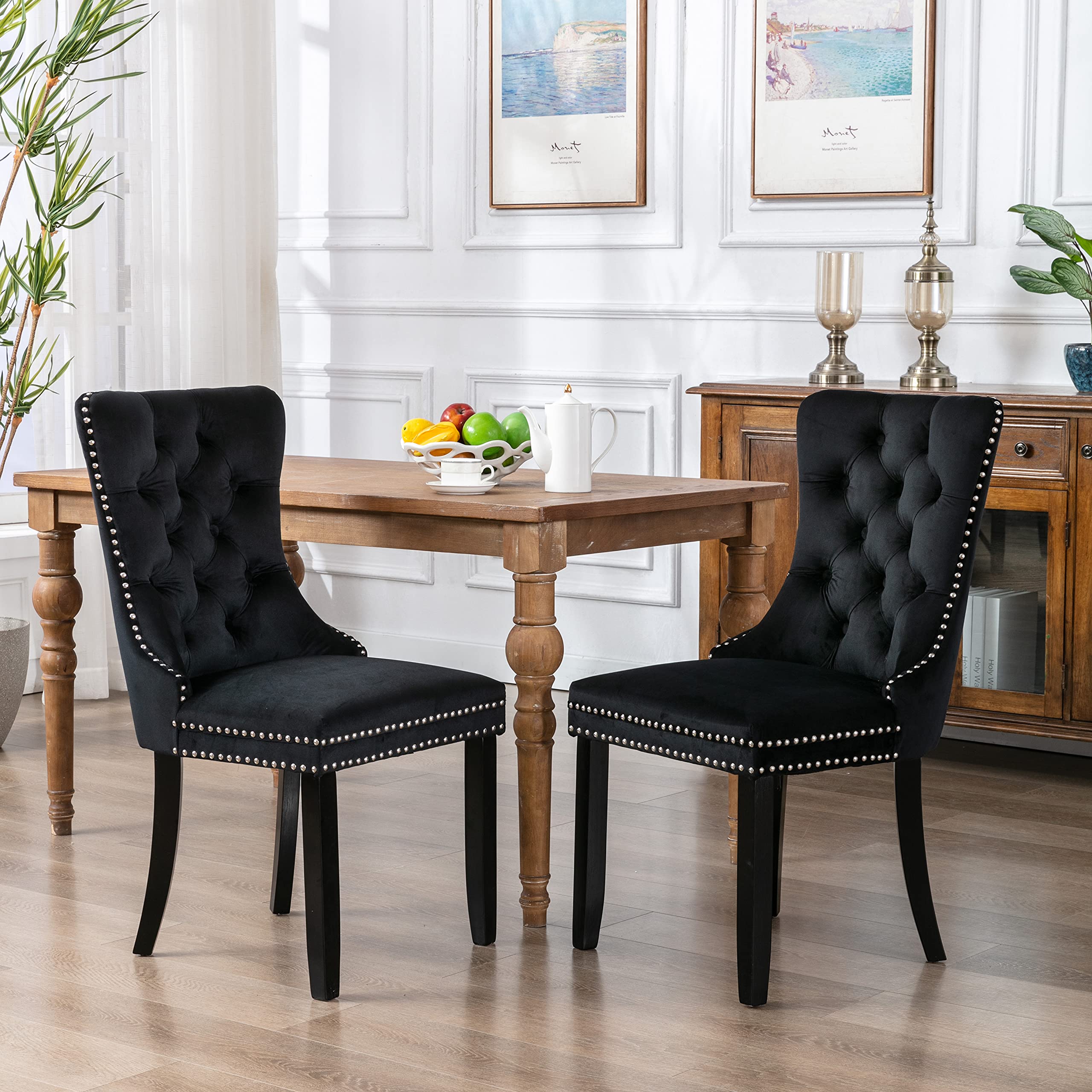 LZ LEISURE ZONE 2-Piece Upholstered Dining Chair Set - Button Tufted Armless Accent Chairs with Back Ring Pull & Nailhead Trim, 20
