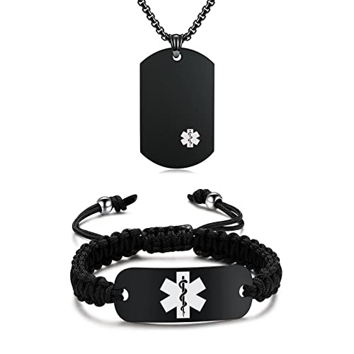 JFJEWER Medical Alert ID Bracelet & Necklace Set for Men & Women - Custom Engraved Stainless Steel Allergy Alert Jewelry - Perfect for Emergency Medical Identification, Diabetes, Allergies & Daily Wear
