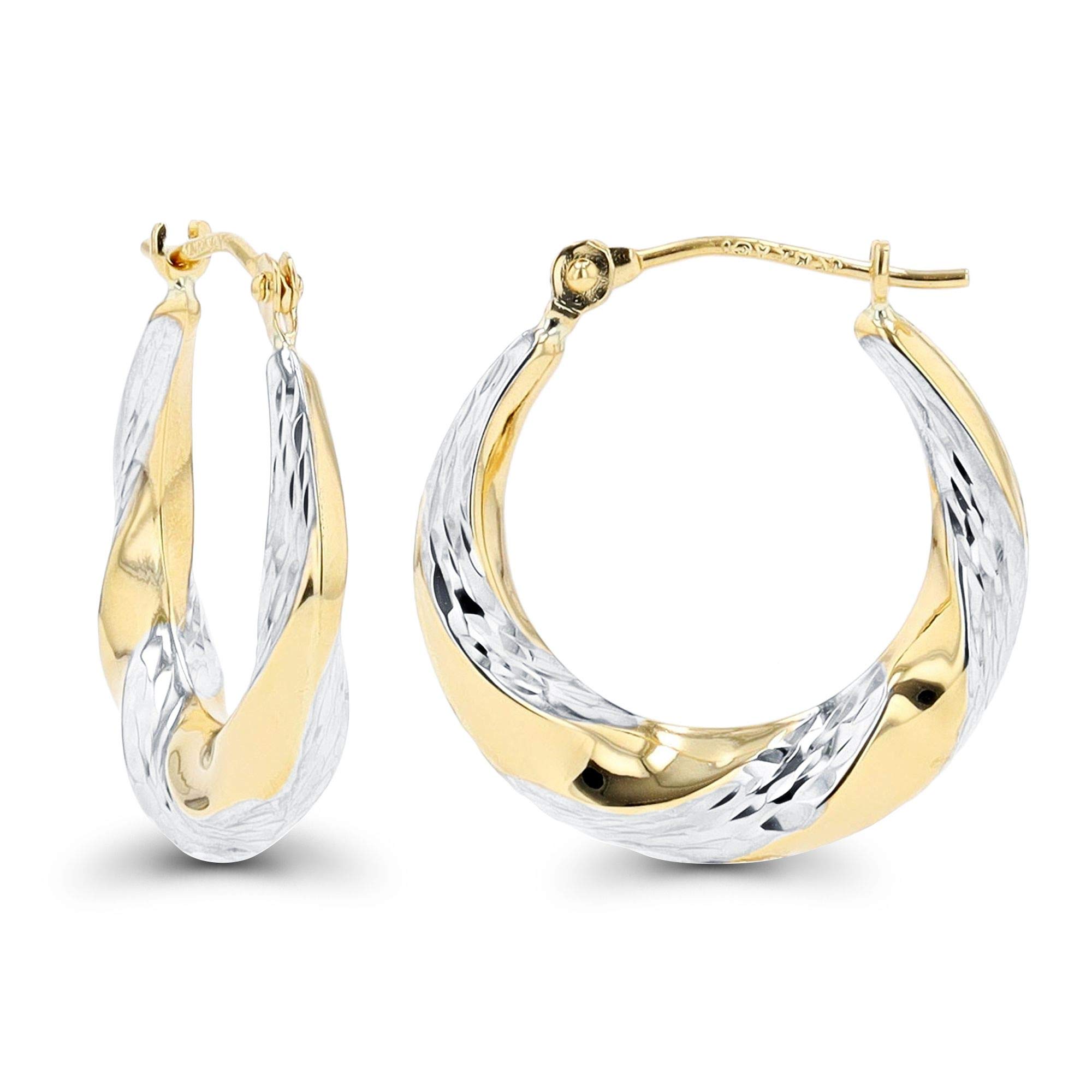 14K Solid Gold Twisted Hoop Earrings for Women - 4x20mm Polished & Satin Finish Hypoallergenic Hoops | Sensitive Ears Safe | Perfect for Everyday Wear, Office & Special Occasions